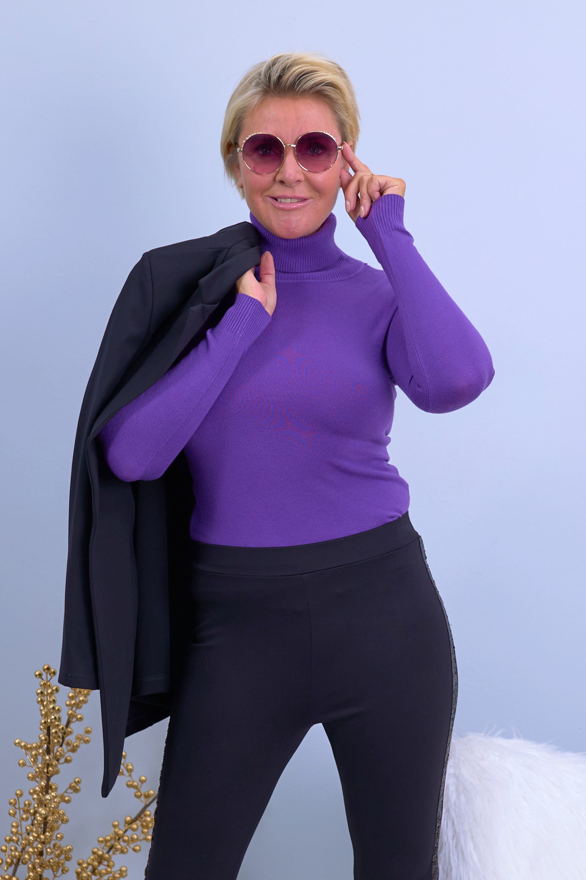Rollkragenpulli "Senorita", dunkel lila