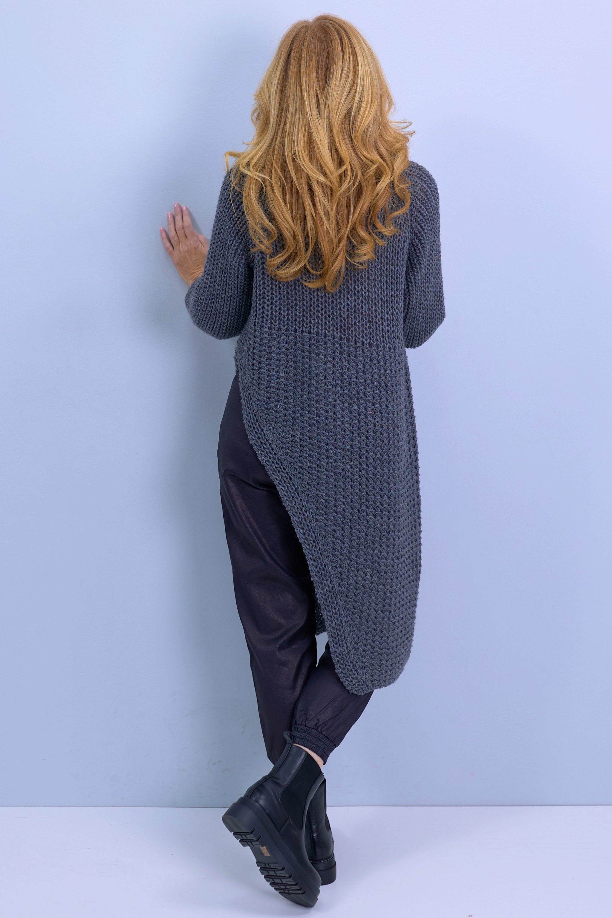 Longpulli, asymmetrisch mit Raglanärmeln, anthrazit
