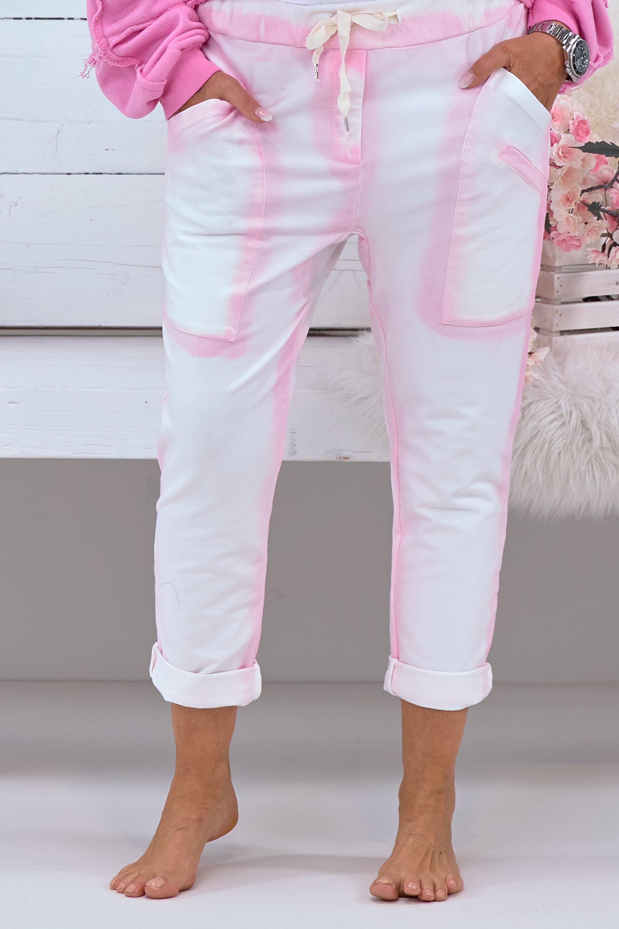 Bicolor Joggpants, ecru-rosa
