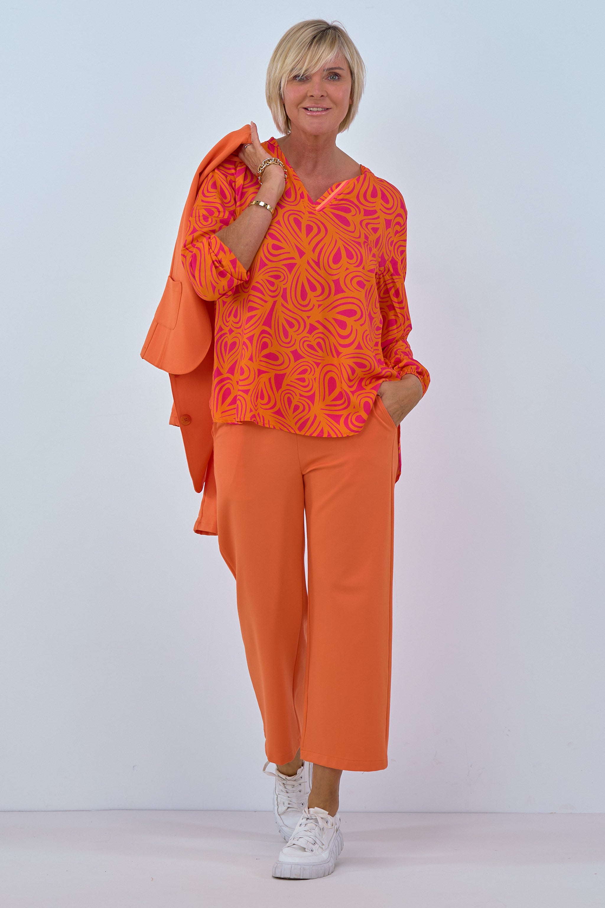 Bluse mit Phantasy-Muster, orange-pink
