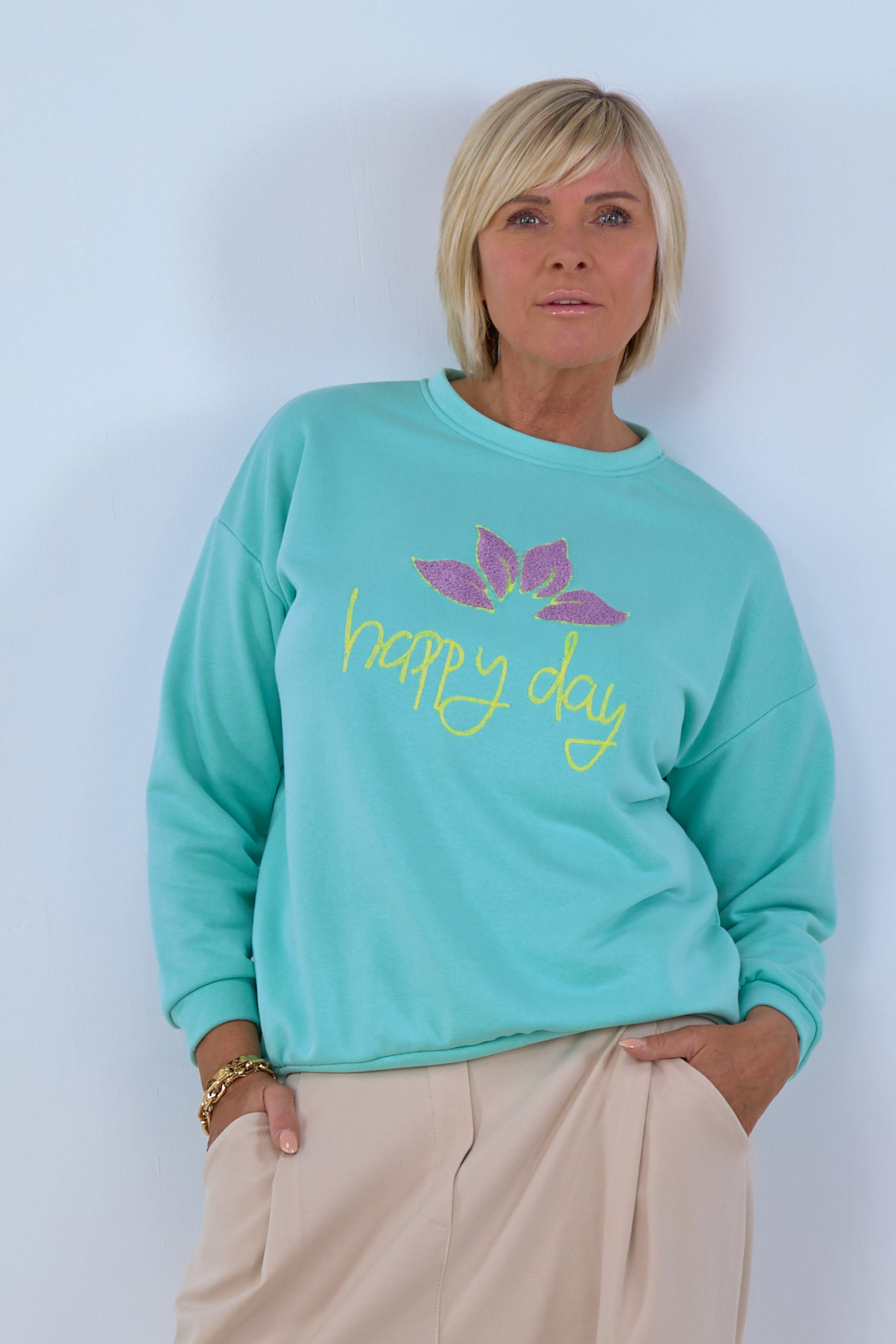 Damen Sweatshirt türkis happy day Trends & Lifestyle Deutschland GmbH