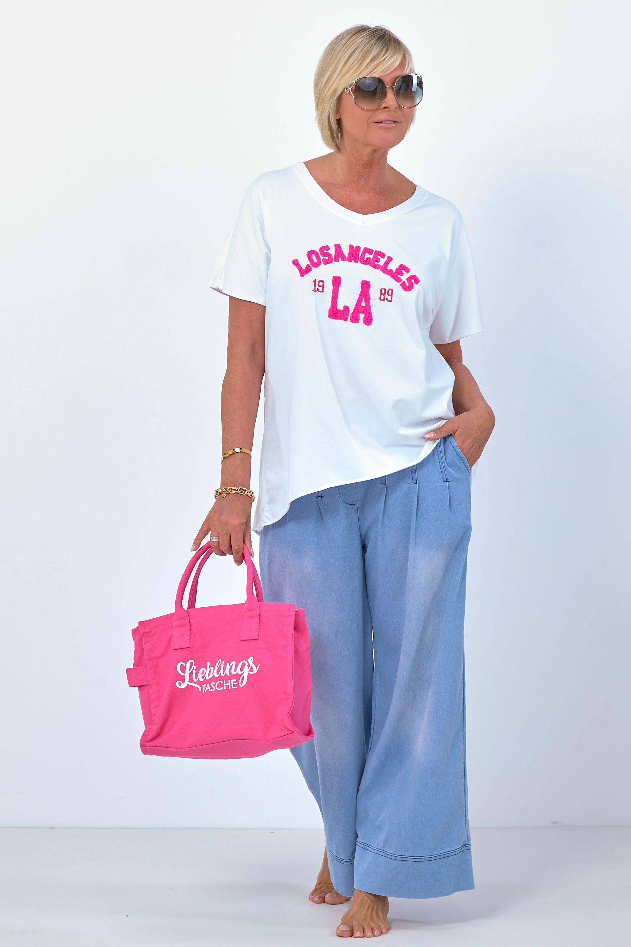 Damen T-Shirt Schriftzug weiß pink TLD GmbH