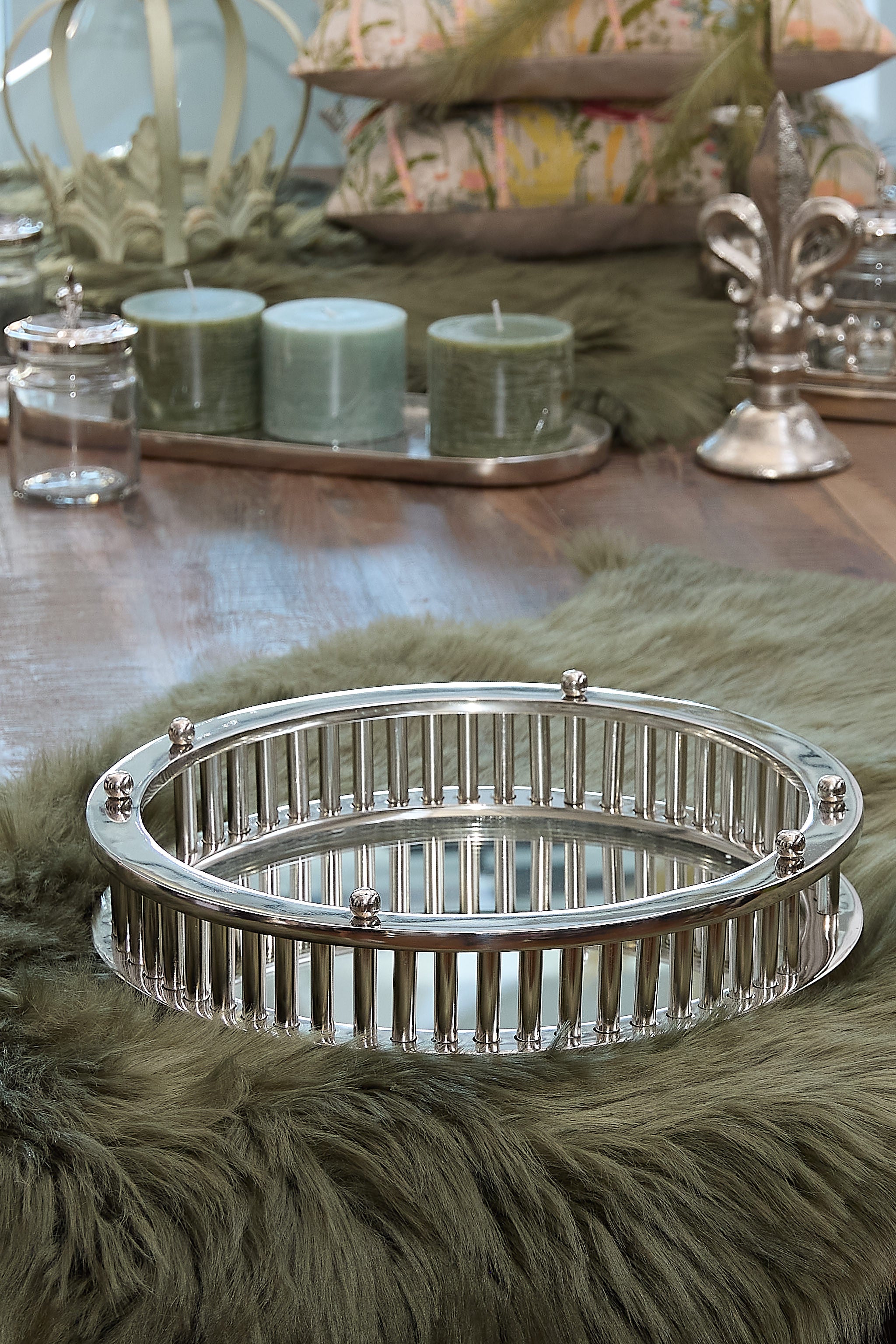 Mirror tray, round, silver