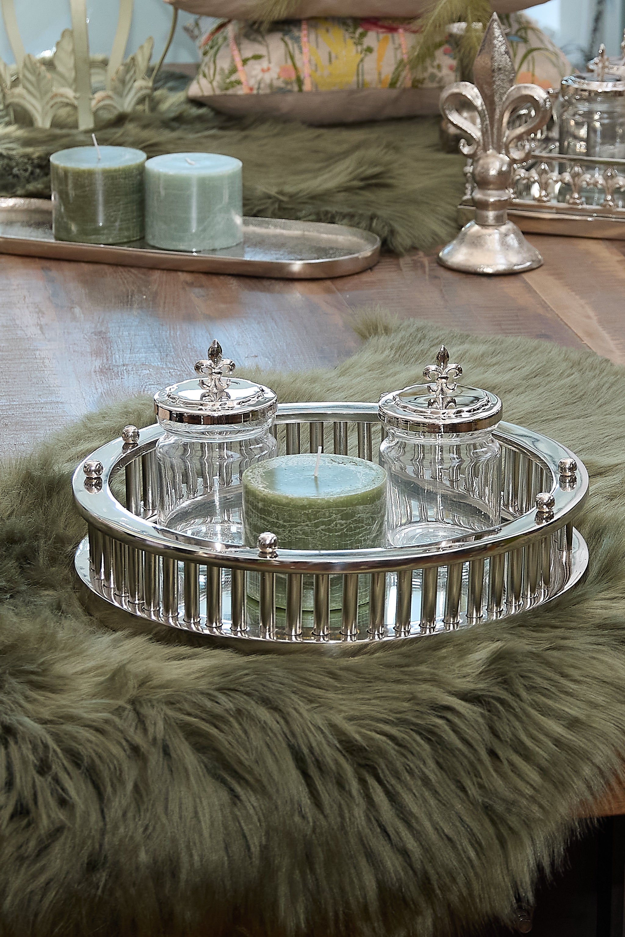 Mirror tray, round, silver