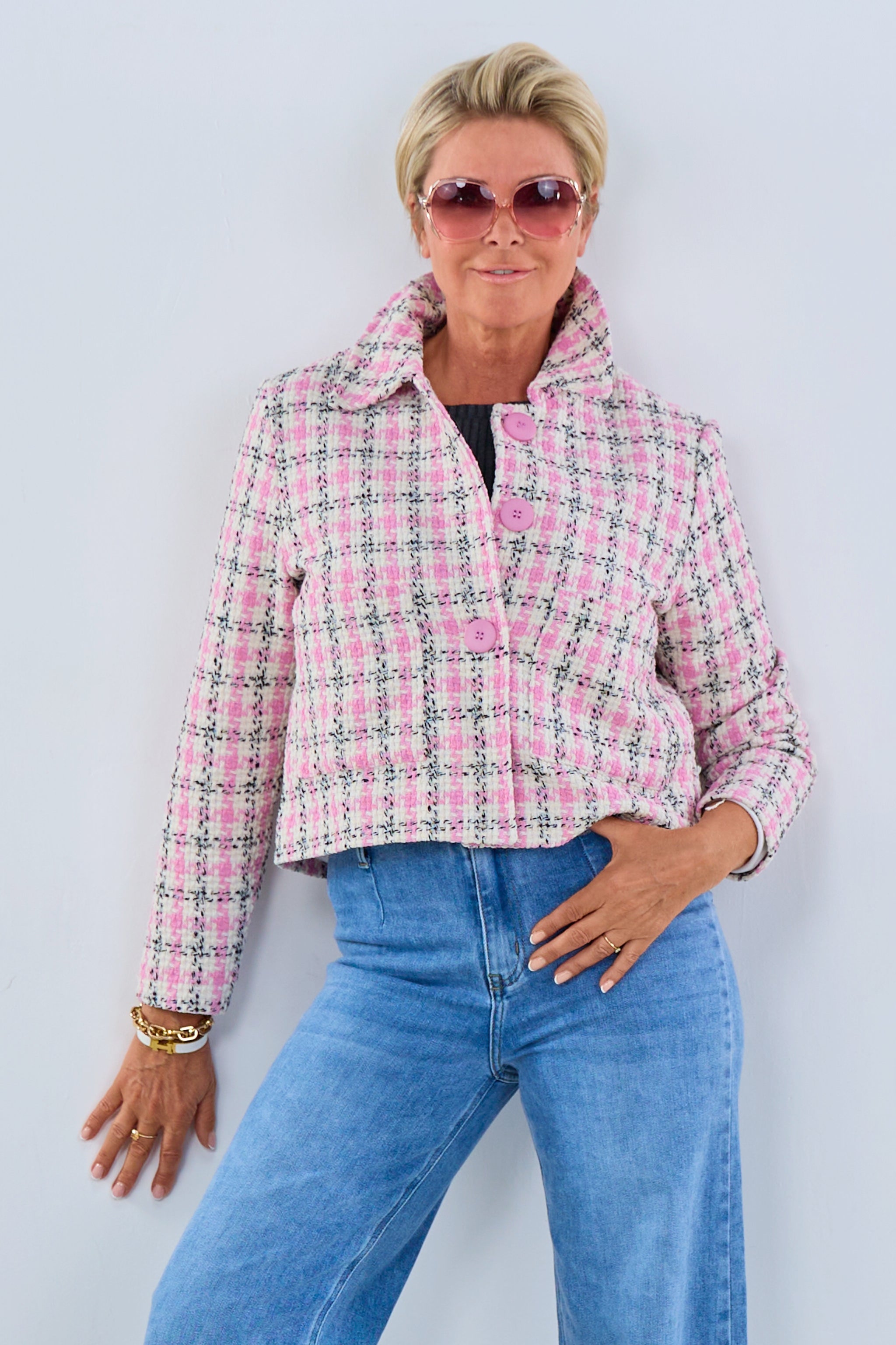 kurze, grob gewebte Jacke, ecru-rosa-schwarz von Trends & Lifestyle Deutschland GmbH
