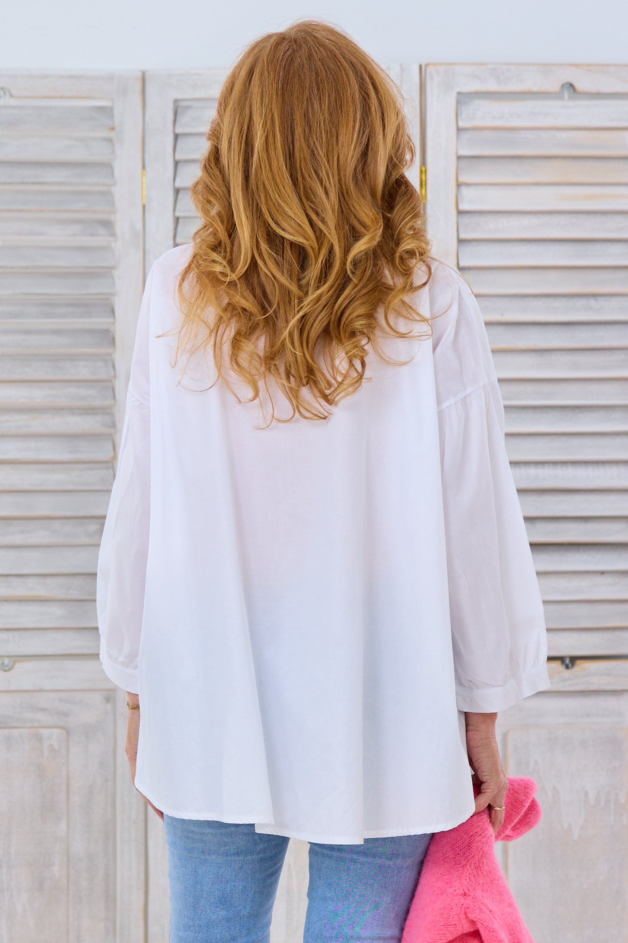 Oversized-Bluse mit Schleifen-Flock, weiß-rosa von Trends & Lifestyle Deutschland GmbH