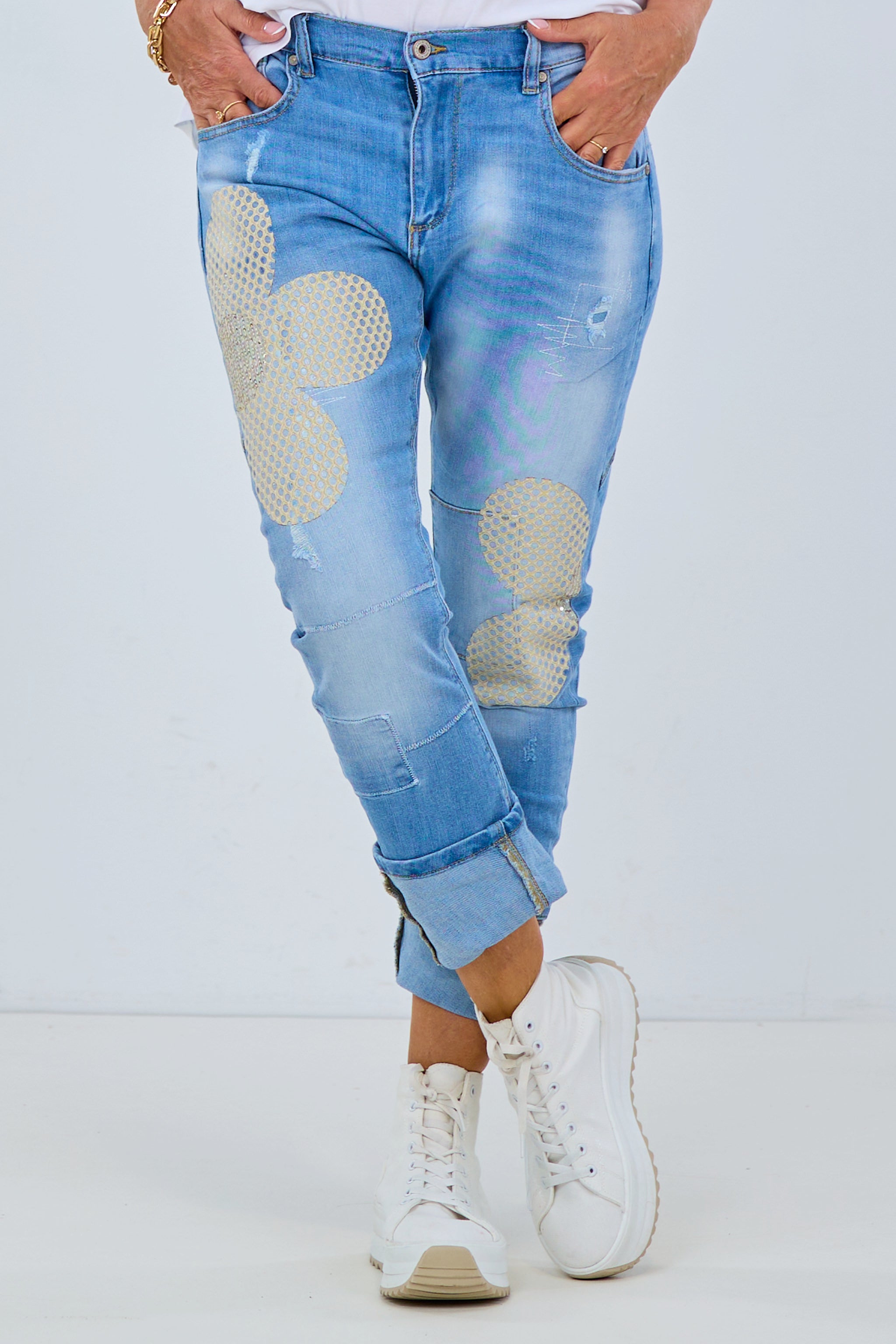 Jeans mit riesen Blume, denimblau von Trends & Lifestyle Deutschland GmbH