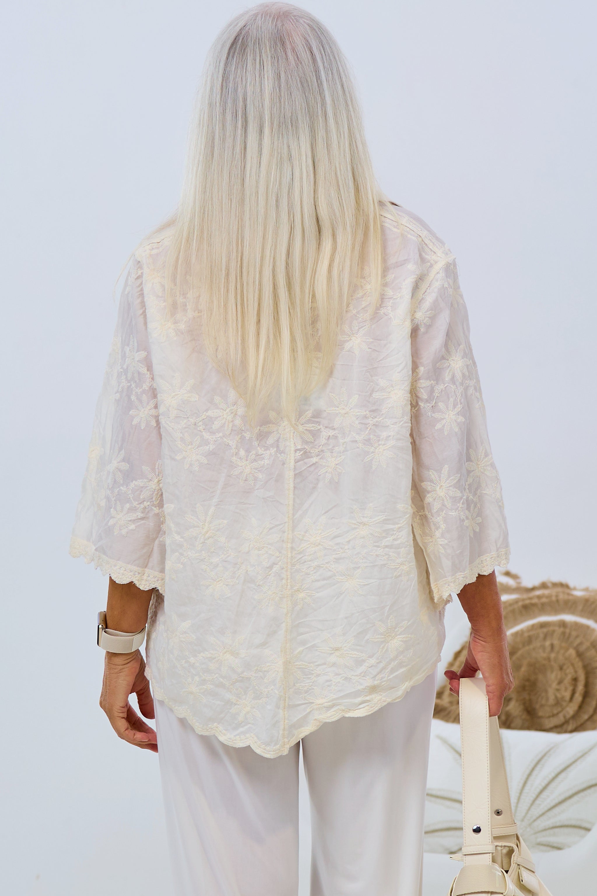 Beautiful embroidered blouse, cream