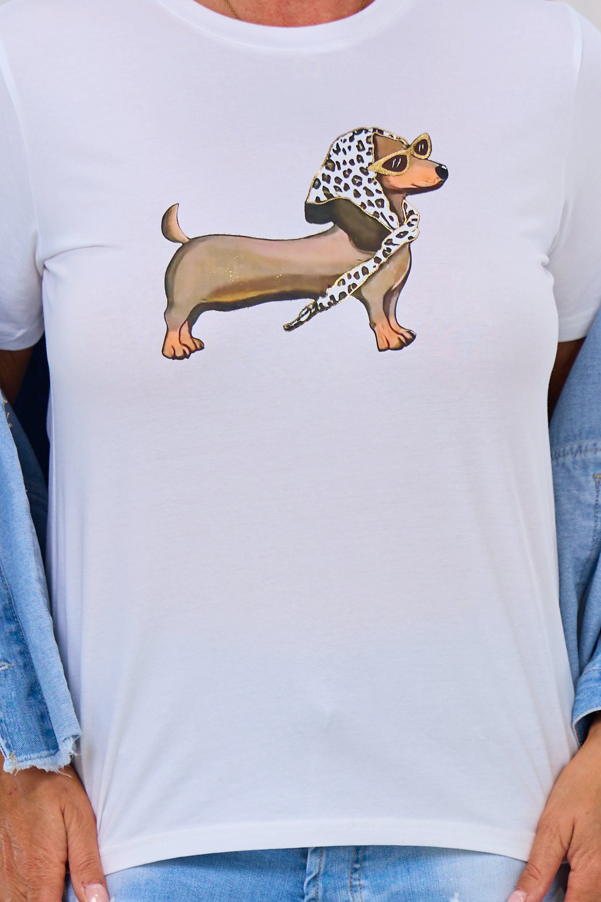 T-Shirt Dackel, weiß-braun-gold von Trends & Lifestyle Deutschland GmbH