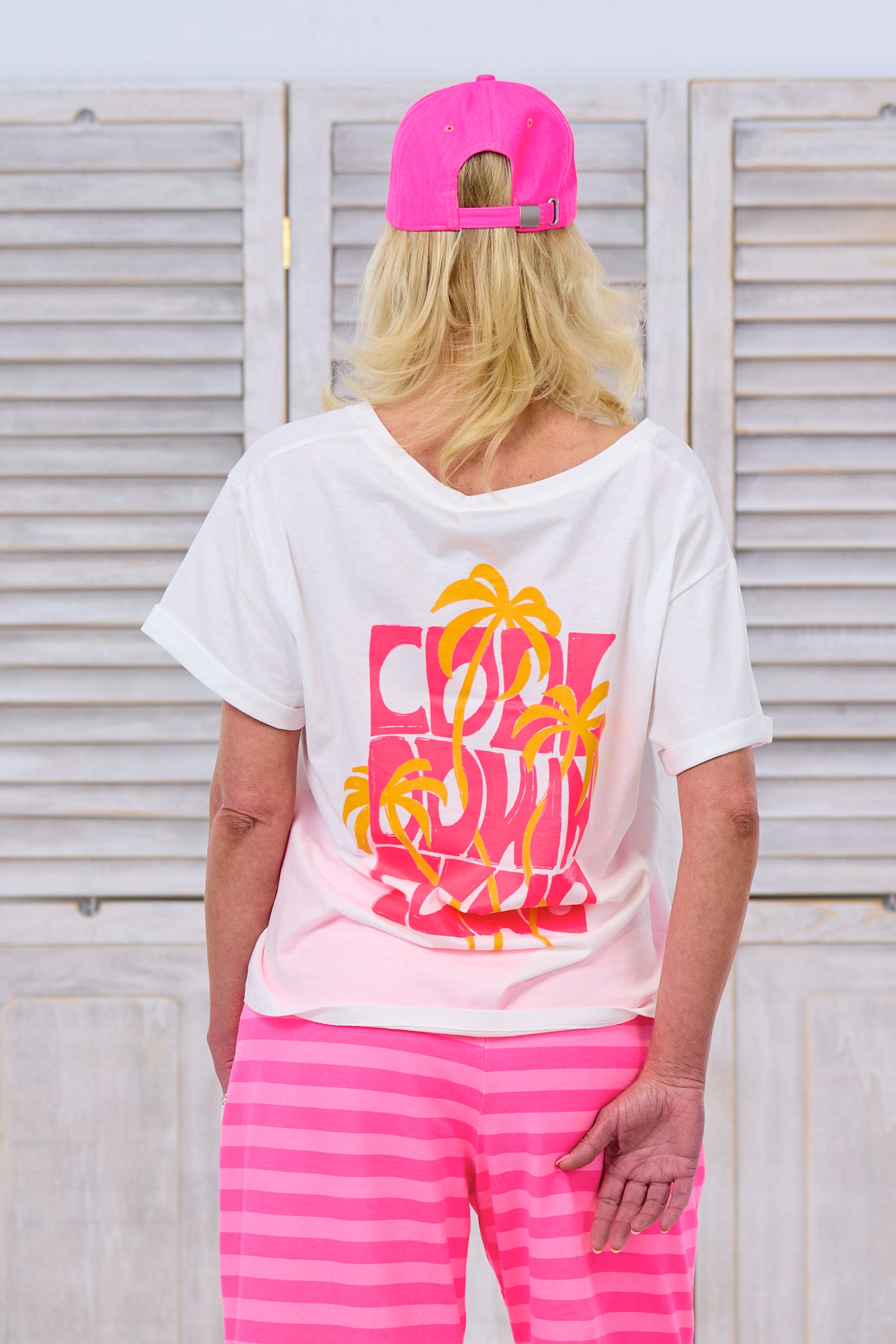 T-Shirt mit Palmenprint, weiß-neon pink/orange von Trends & Lifestyle Deutschland GmbH