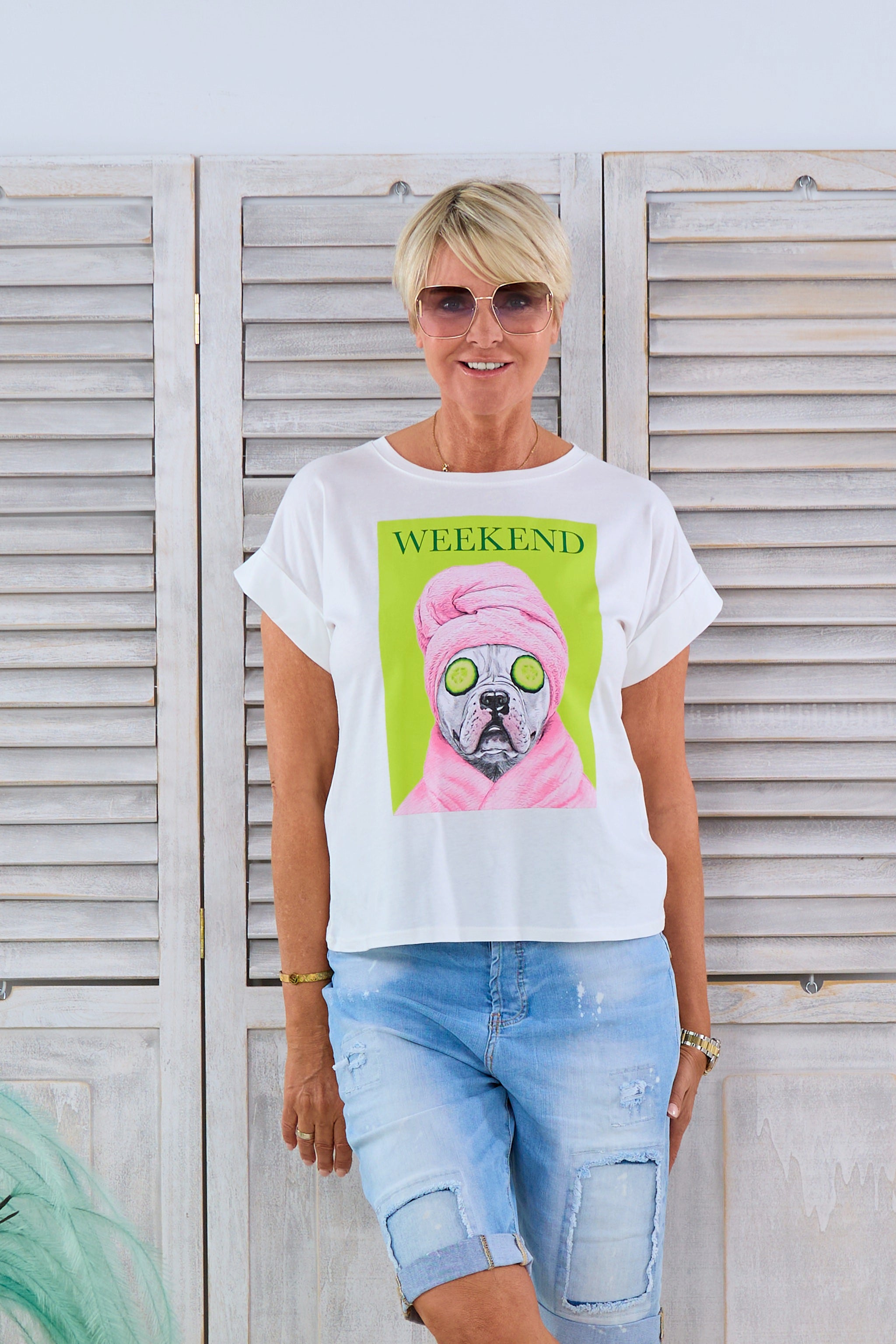 T-Shirt mit Weekend-Druck, weiß-kiwi-rosa von Trends & Lifestyle Deutschland GmbH
