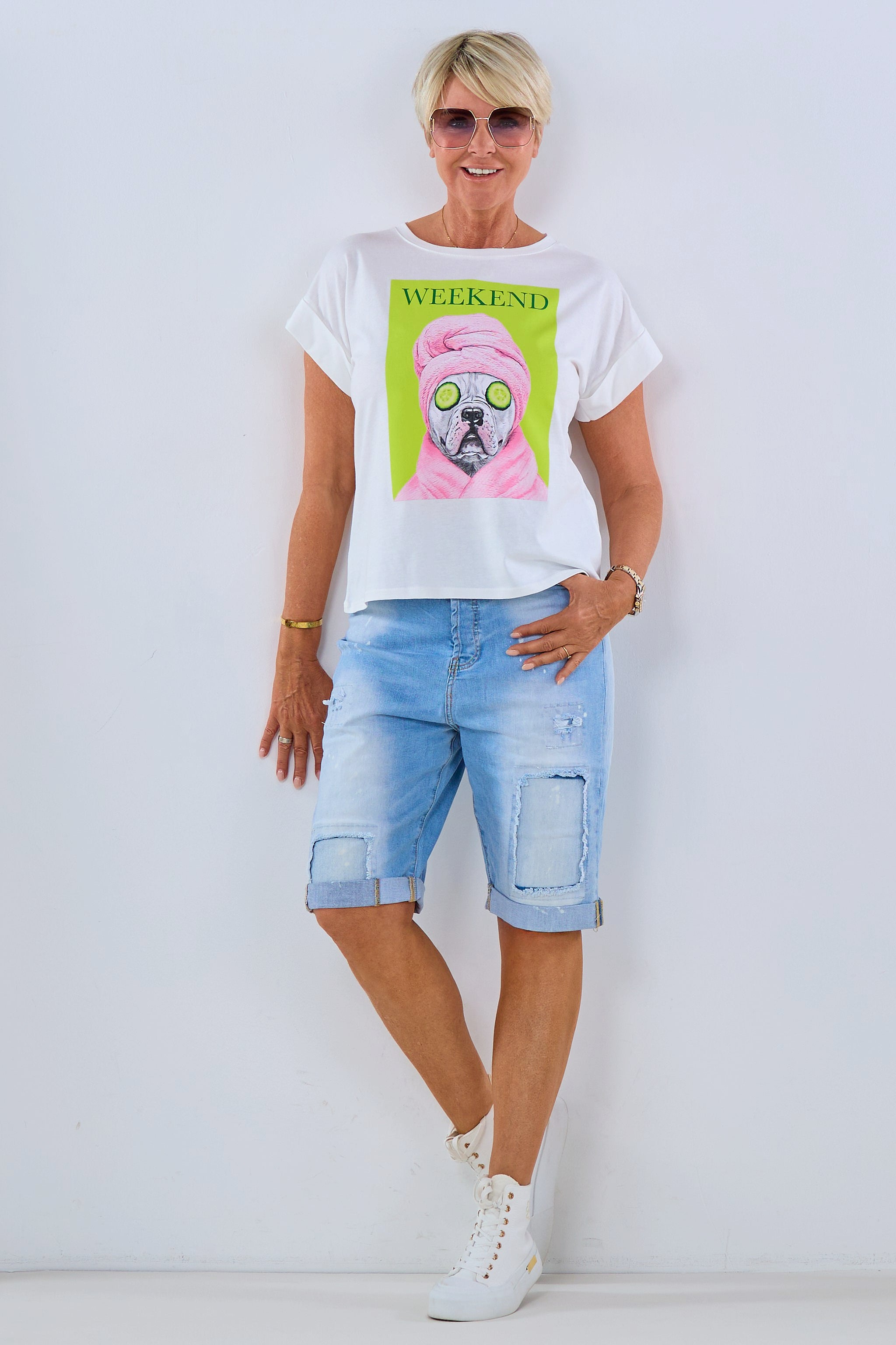 T-Shirt mit Weekend-Druck, weiß-kiwi-rosa von Trends & Lifestyle Deutschland GmbH