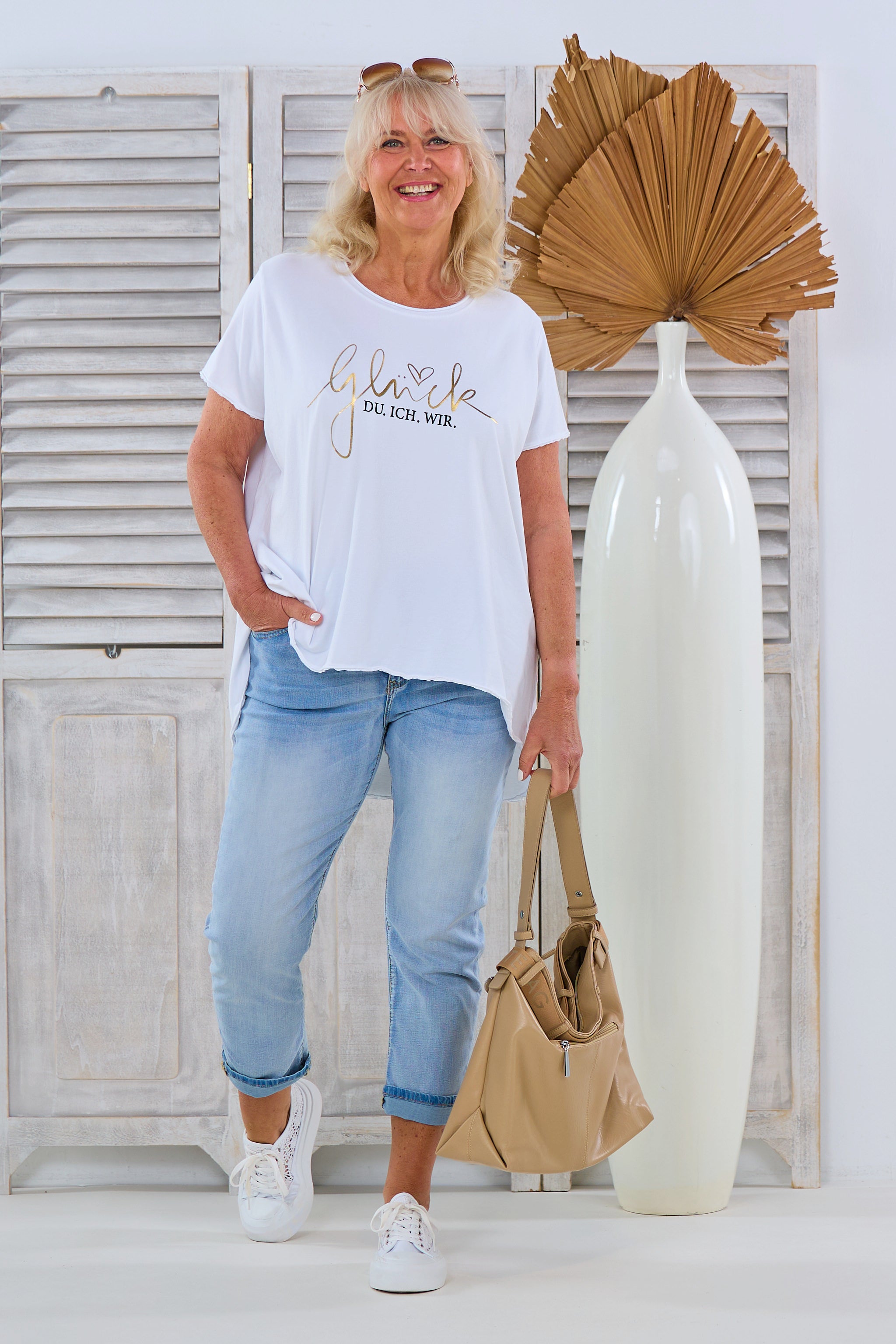 Shirt mit Glück-Druck, weiß