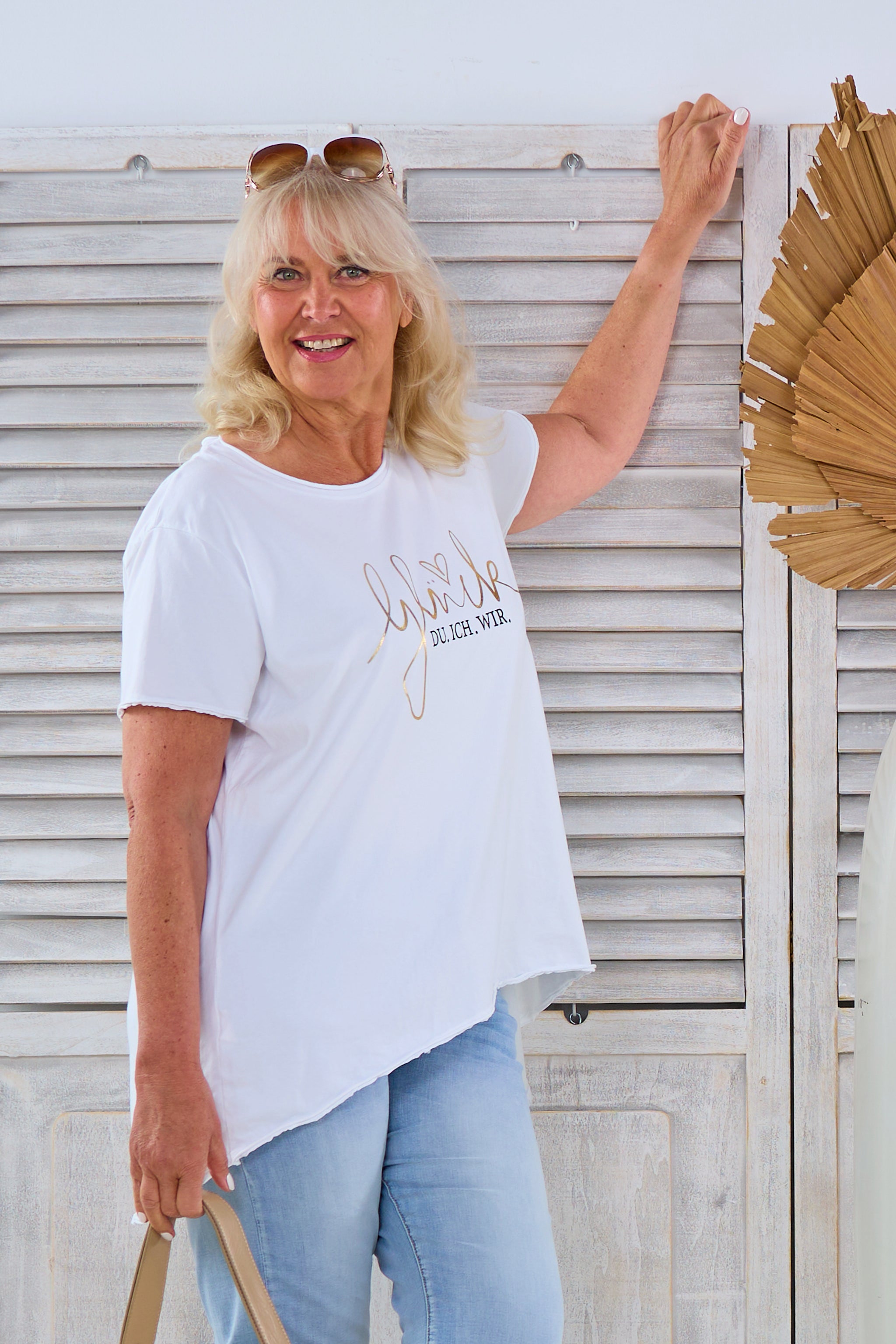 Shirt mit Glück-Druck, weiß