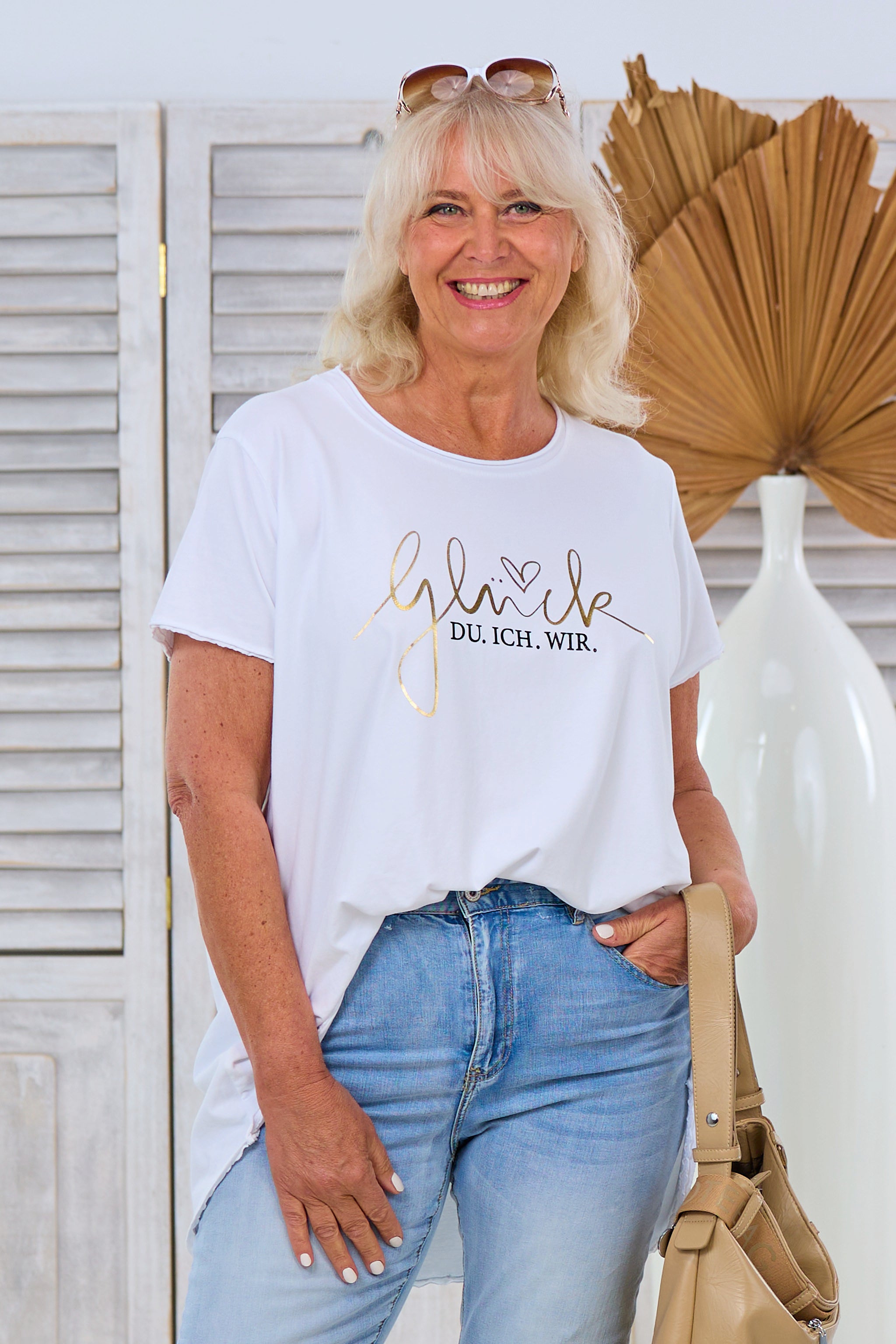 Shirt mit Glück-Druck, weiß