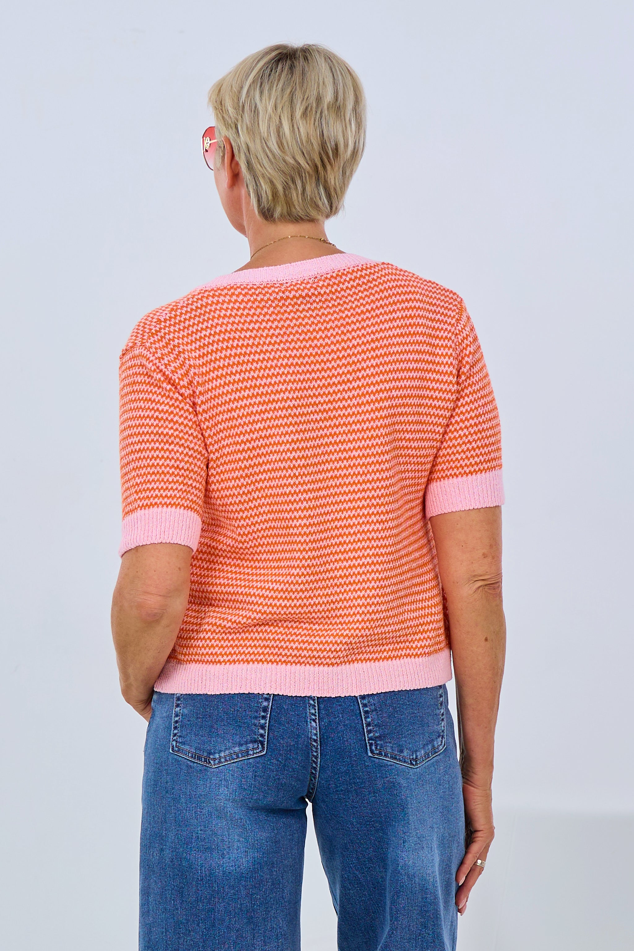 Short-sleeve cardigan, orange-pink