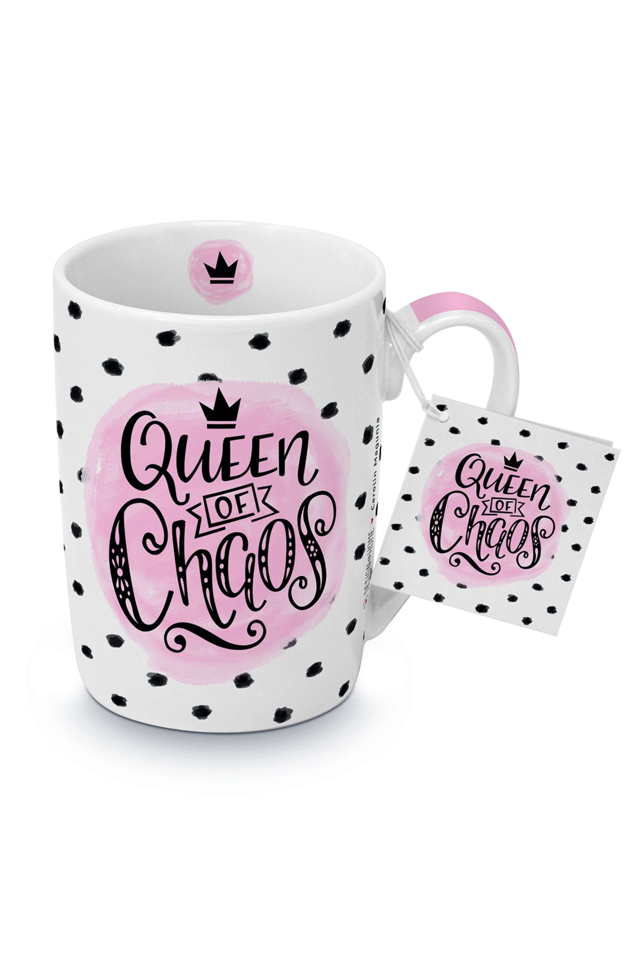 Tasse: Queen of Chaos, weiß-rosa-schwarz von Trends & Lifestyle Deutschland GmbH
