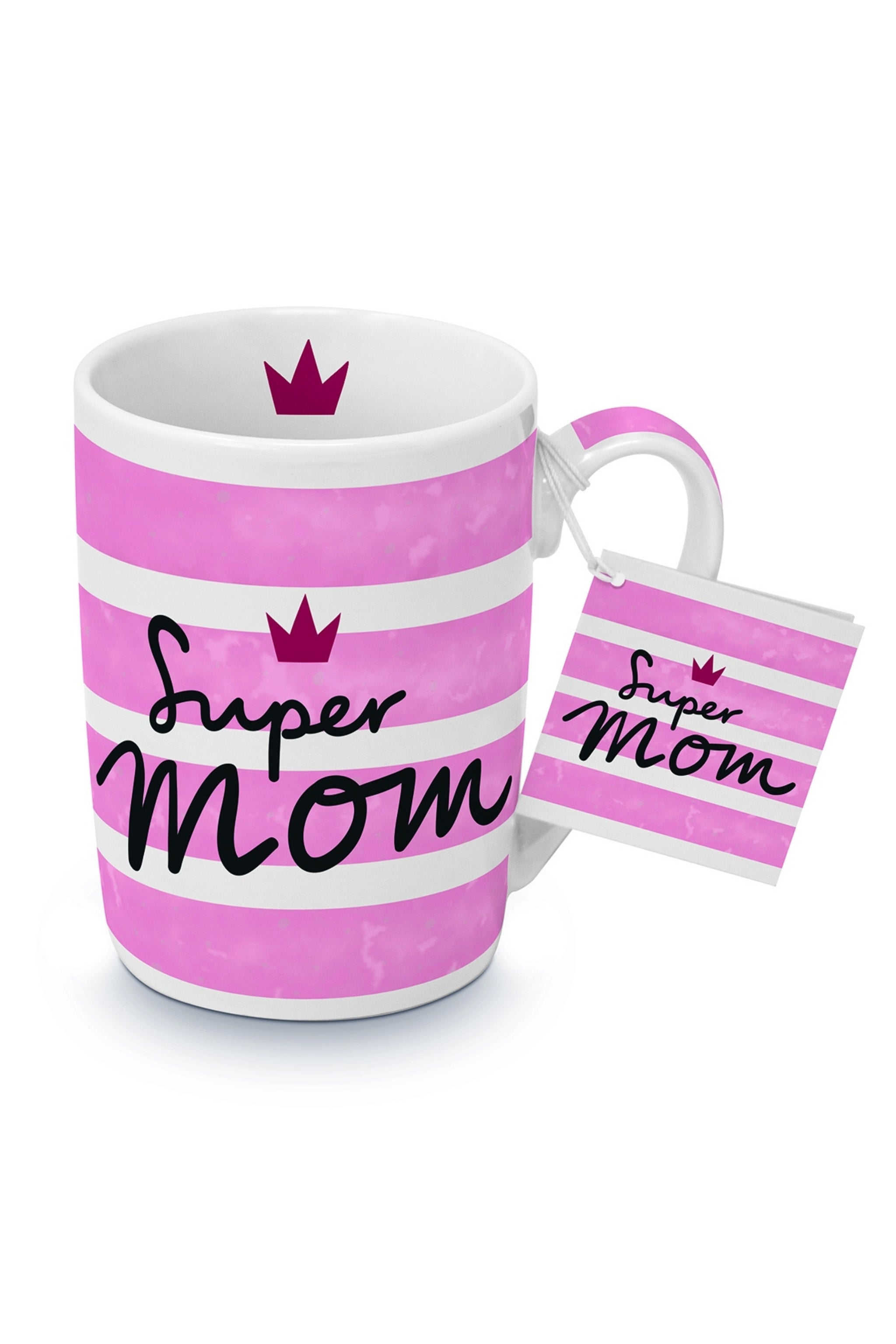 Tasse: super mom, rosa-weiß von Trends & Lifestyle Deutschland GmbH
