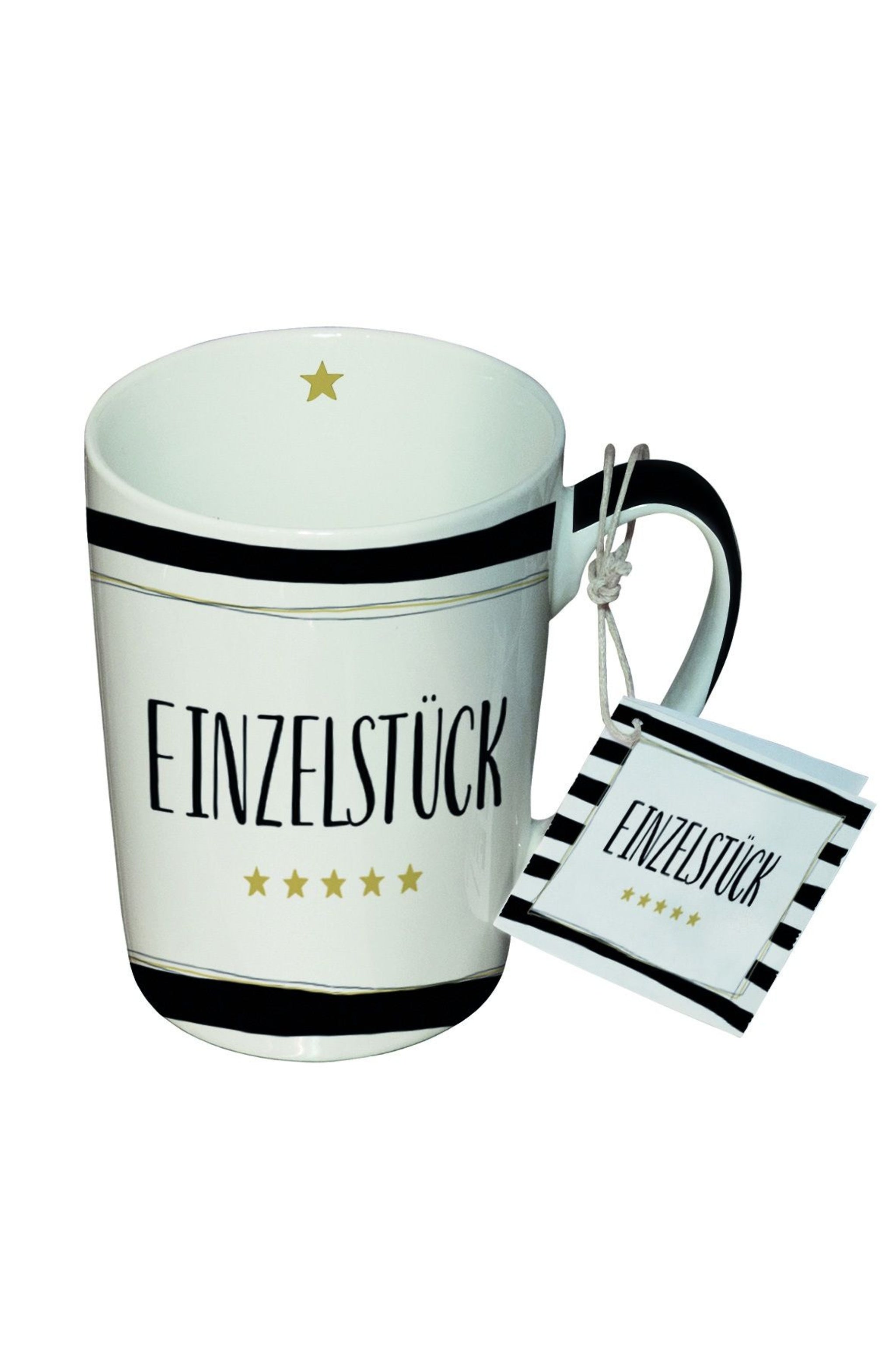 Tasse: Einzelstück, weiß-schwarz-gold