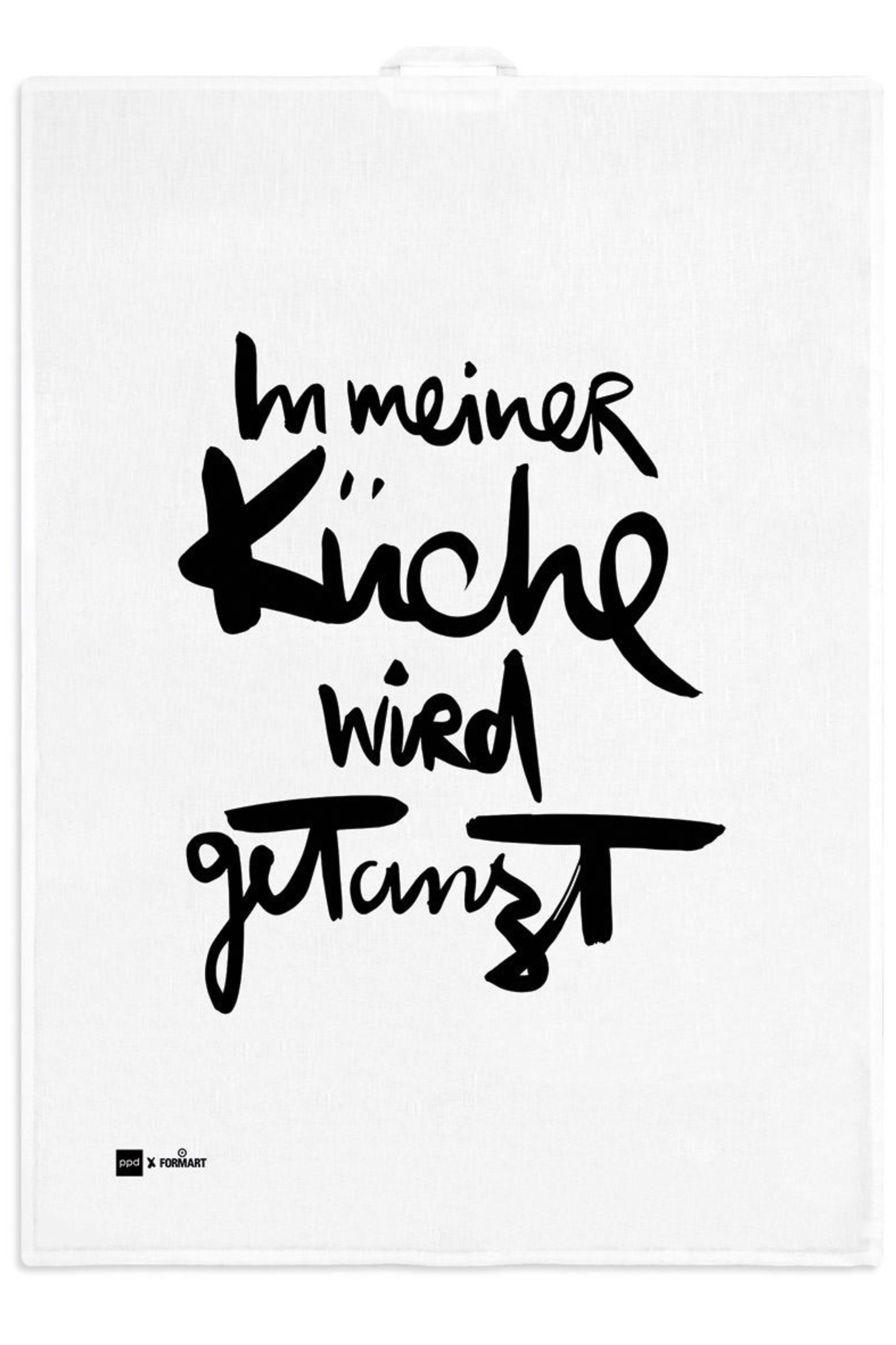 Küchenhandtuch: in meiner Küche wird getanzt, weiß-schwarz