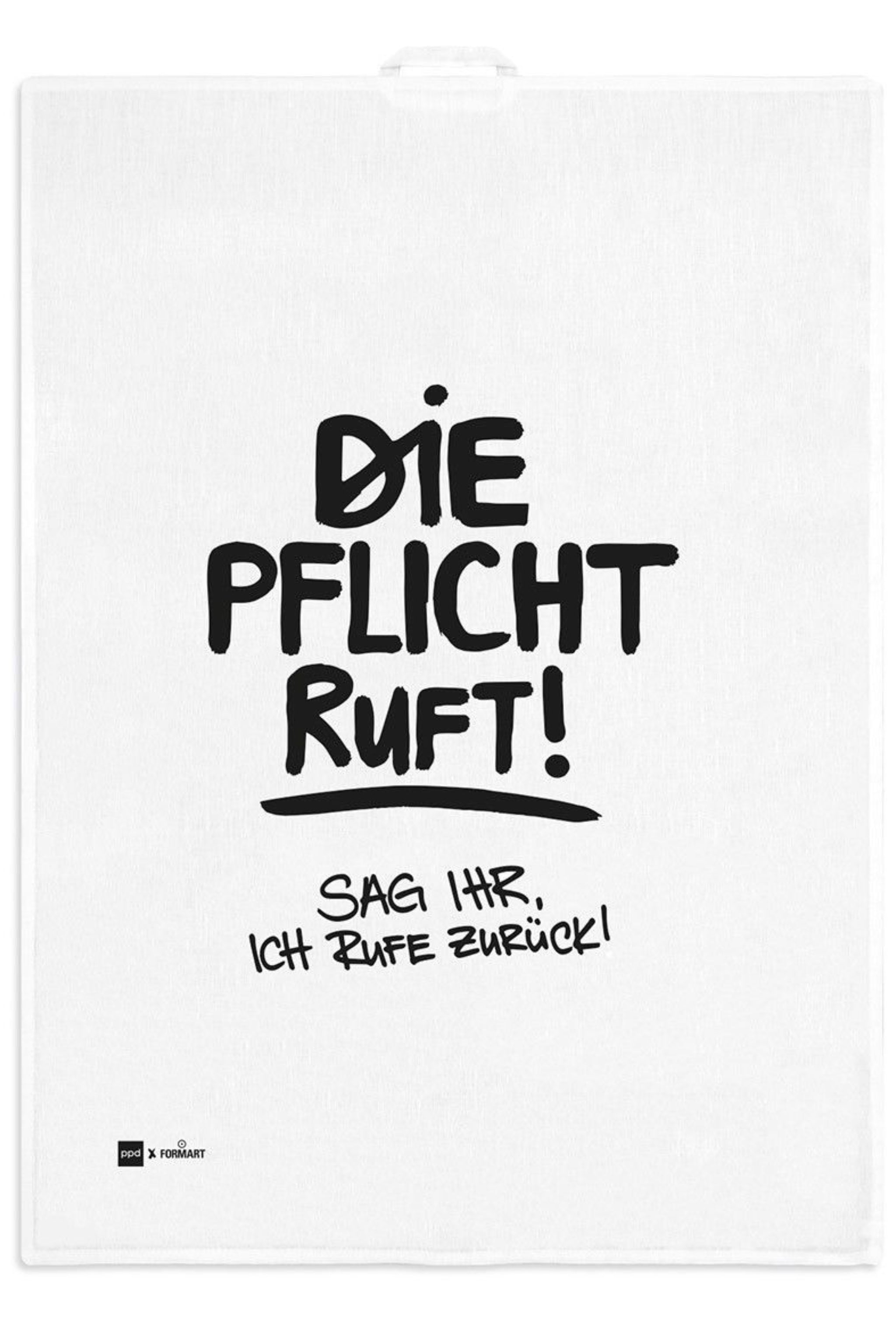 Küchenhandtuch: die Pflicht ruft, weiß-schwarz