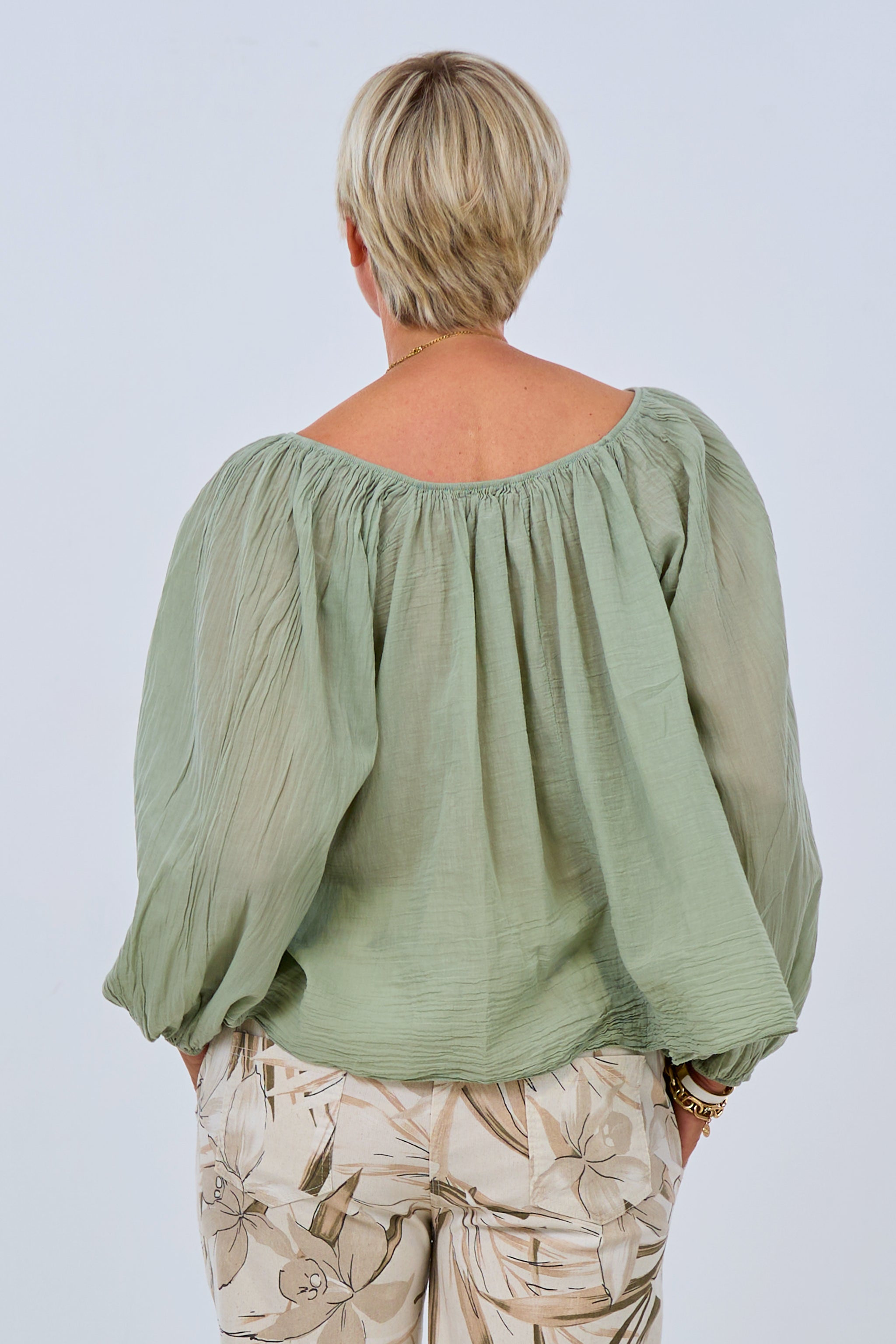 airy blouse with boat neckline, olive