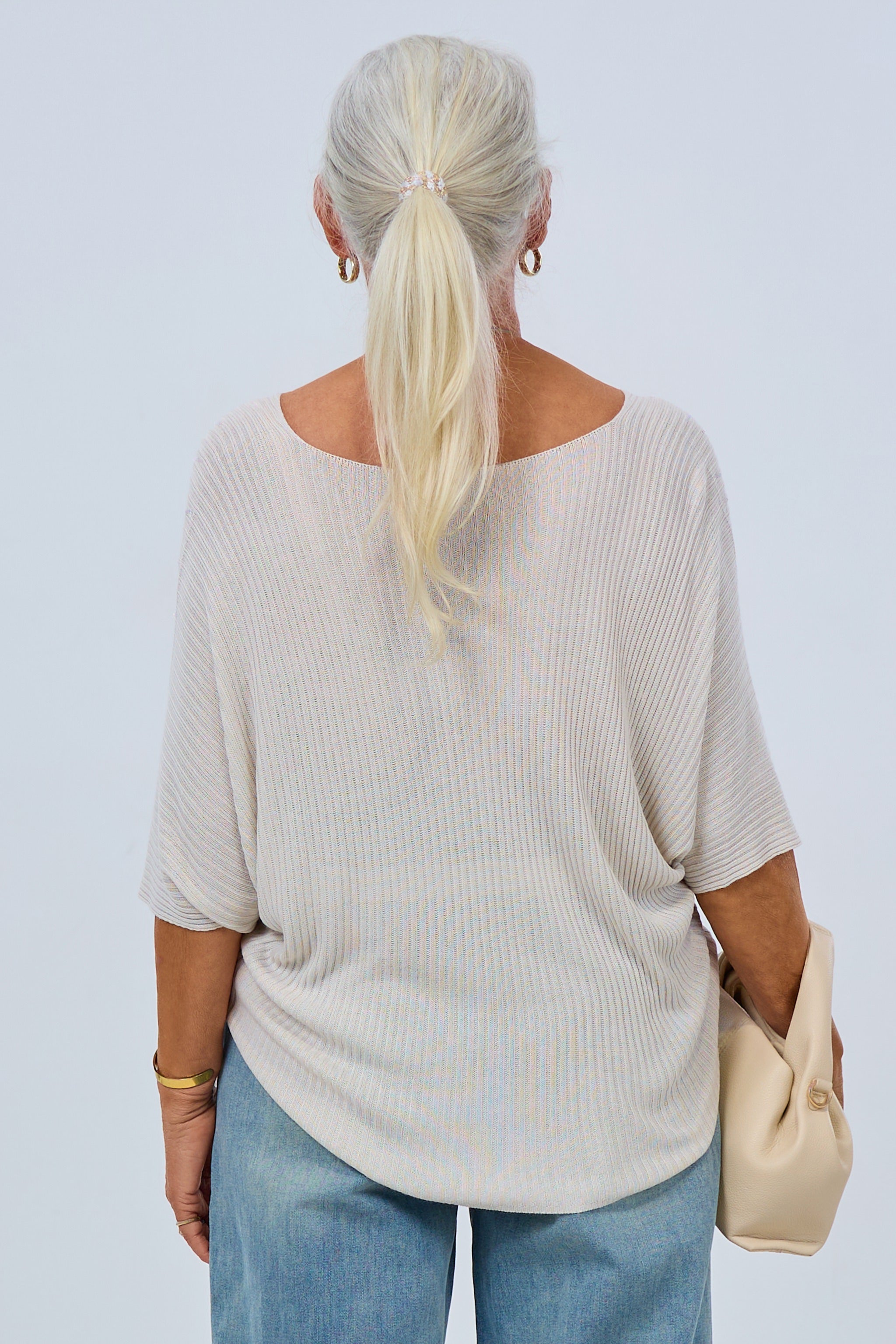 Feiner Ripp-Pulli mit Strass, beige