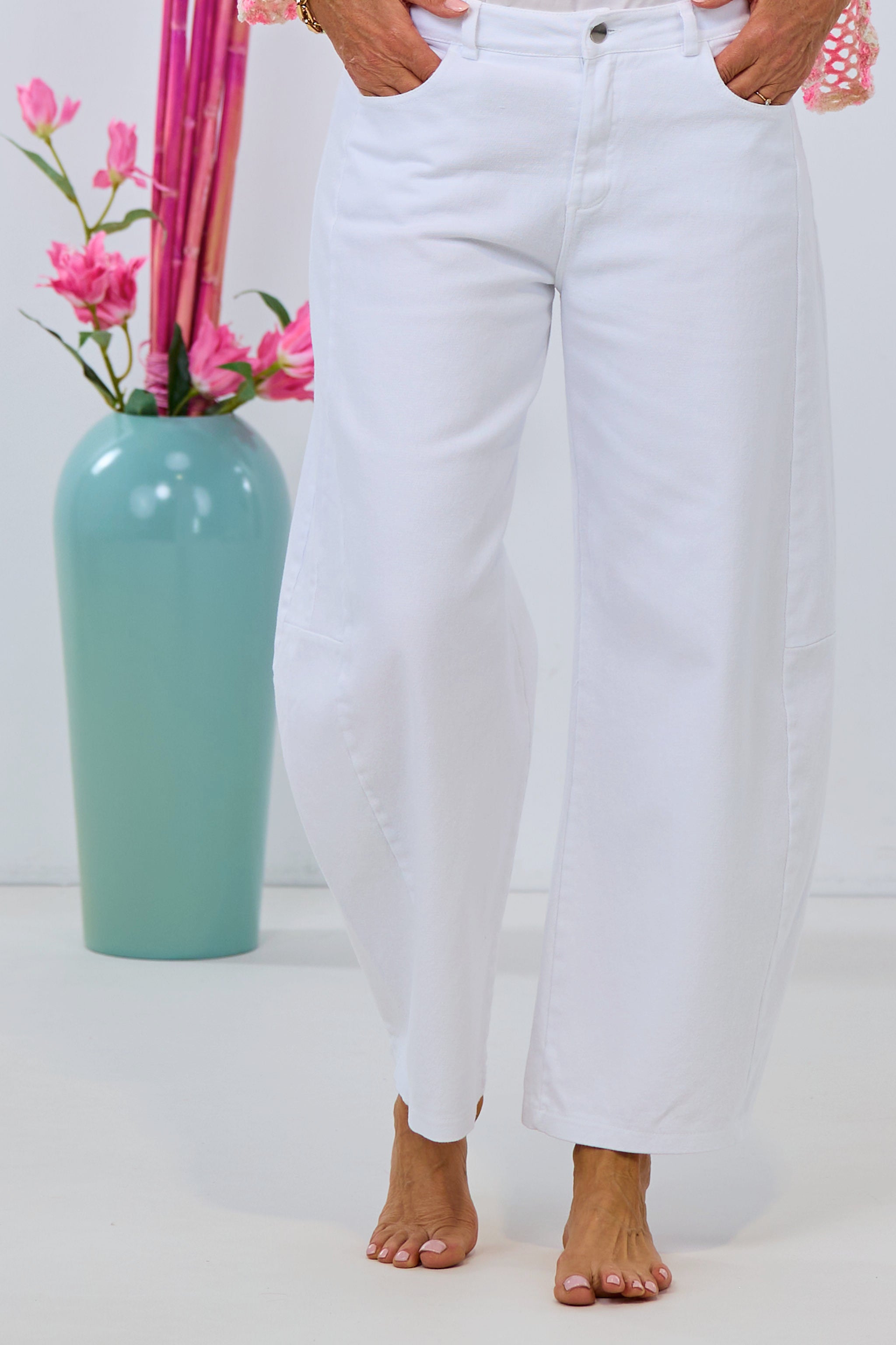 5-Pocket Balloon-Jeans, weiß