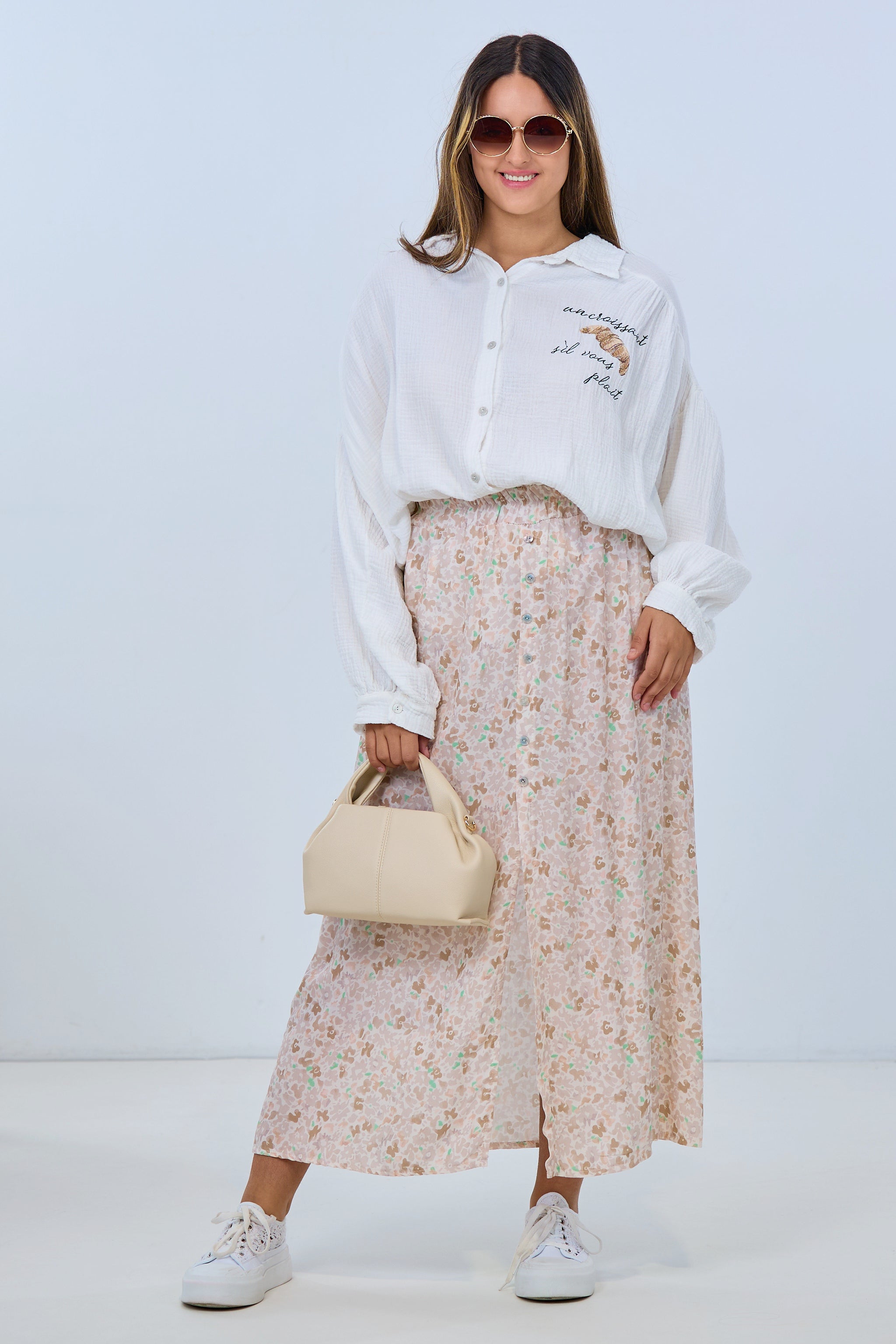 Rock mit kleinem Blumen-Muster, beige-ecru