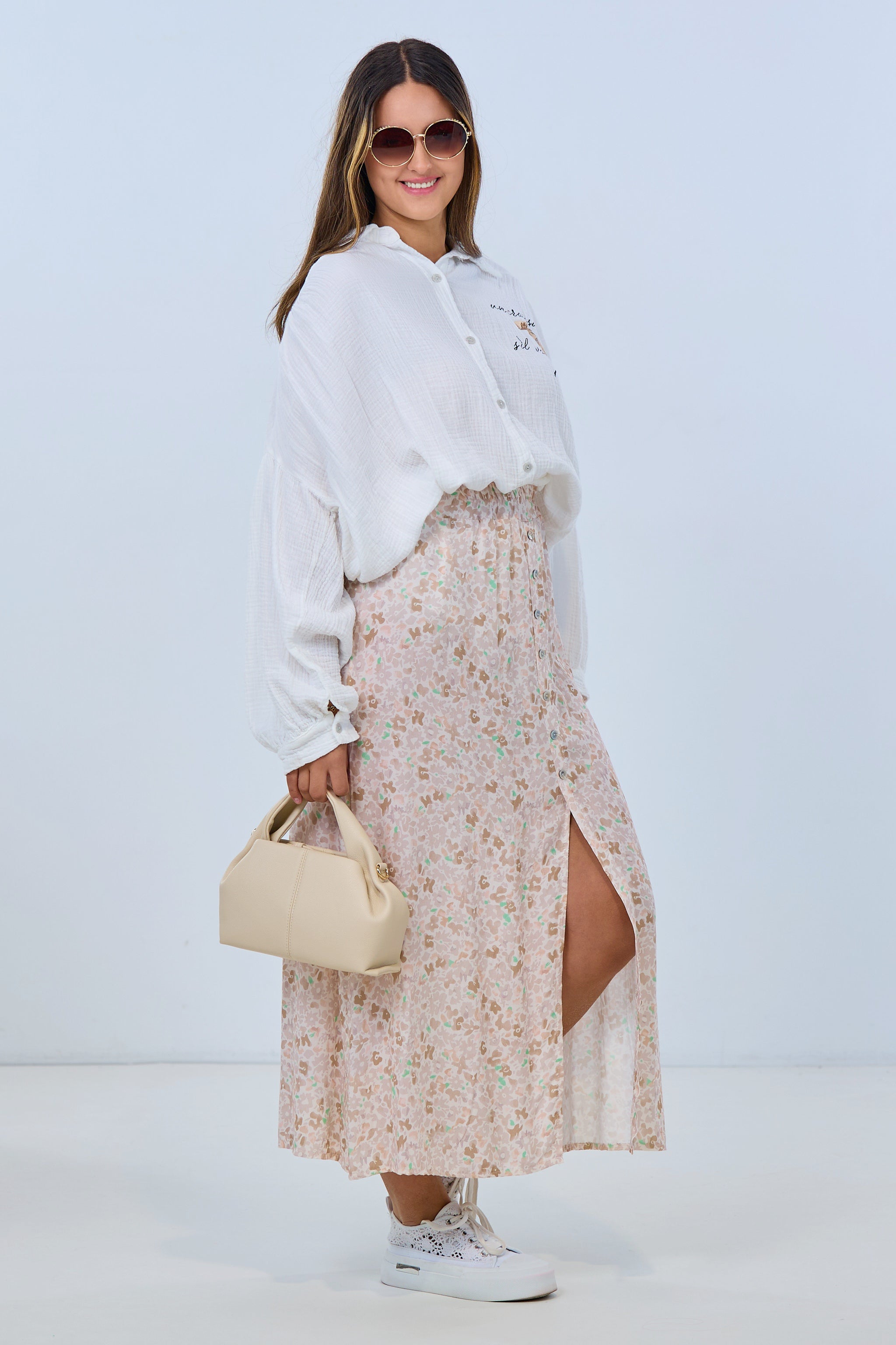 Rock mit kleinem Blumen-Muster, beige-ecru