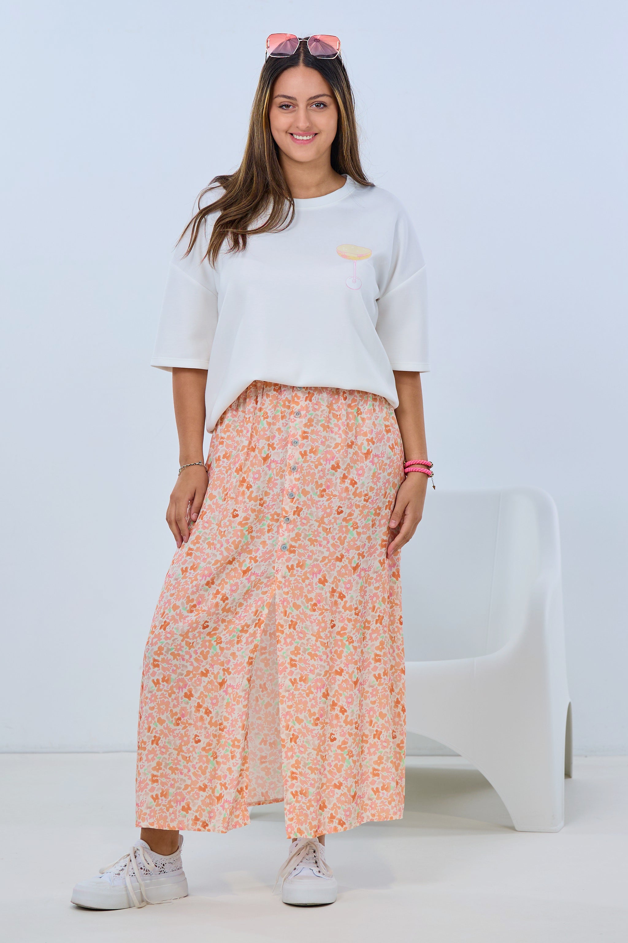Rock mit kleinem Blumen-Muster, orange-ecru