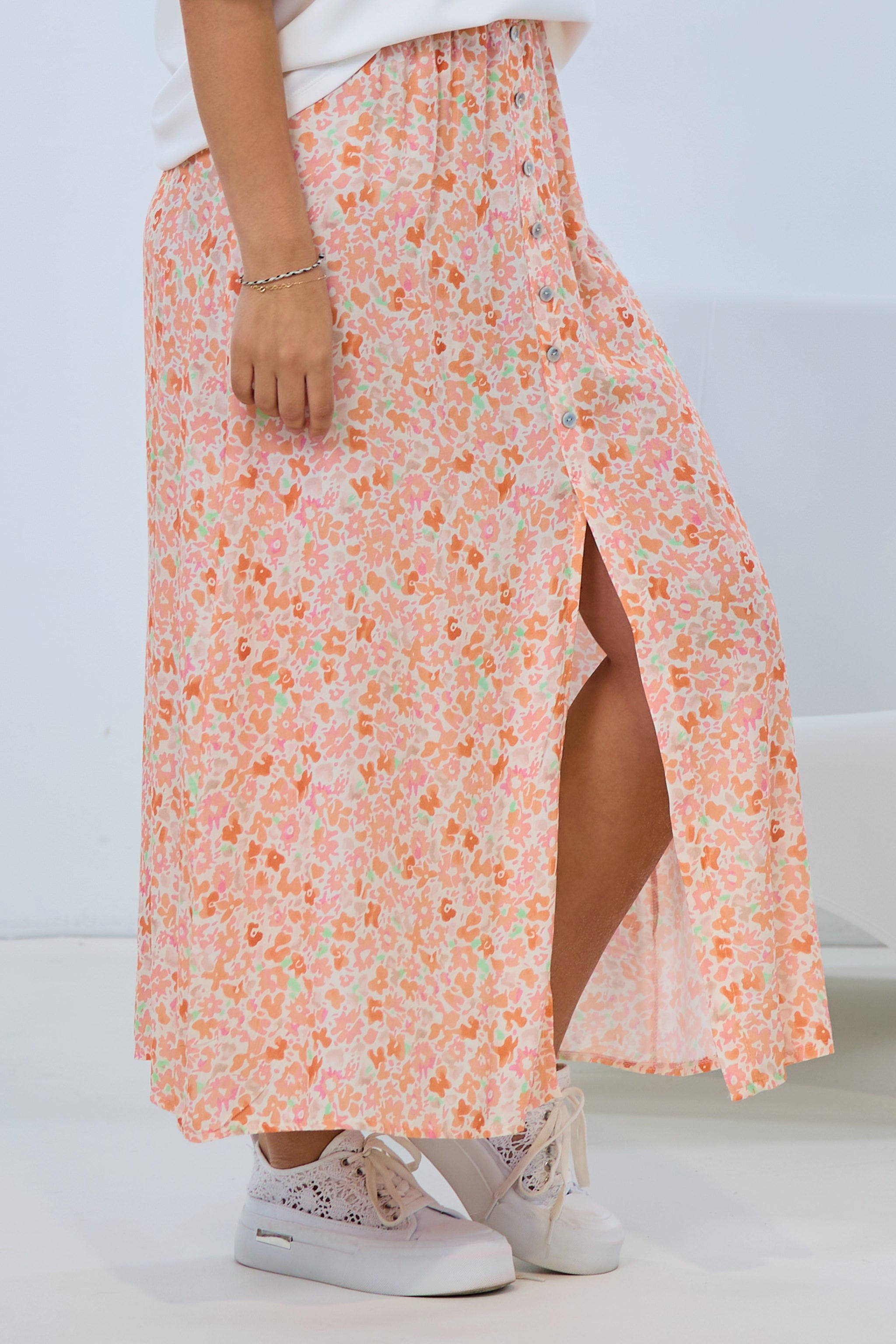 Rock mit kleinem Blumen-Muster, orange-ecru