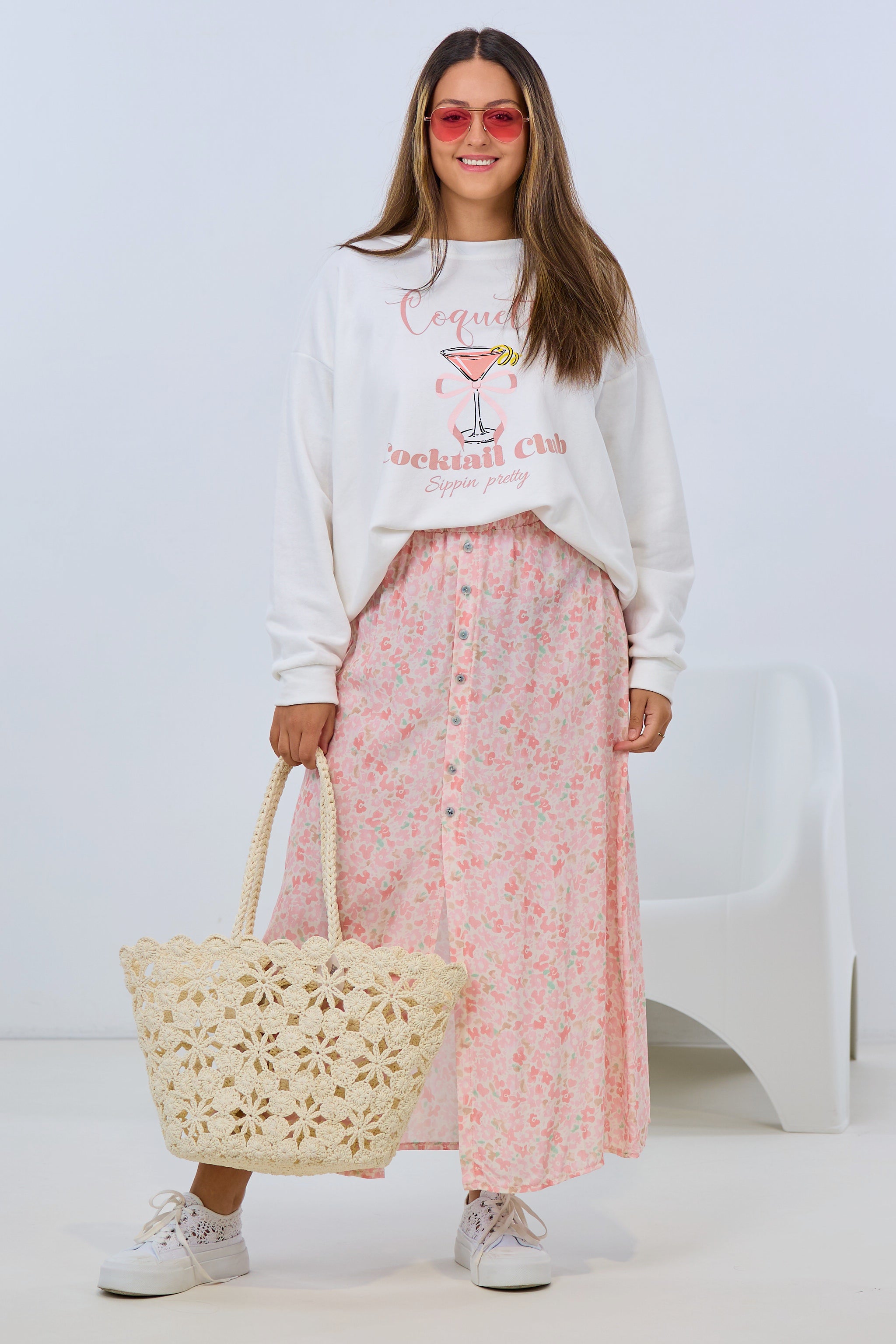 Rock mit kleinem Blumen-Muster, rosa-ecru