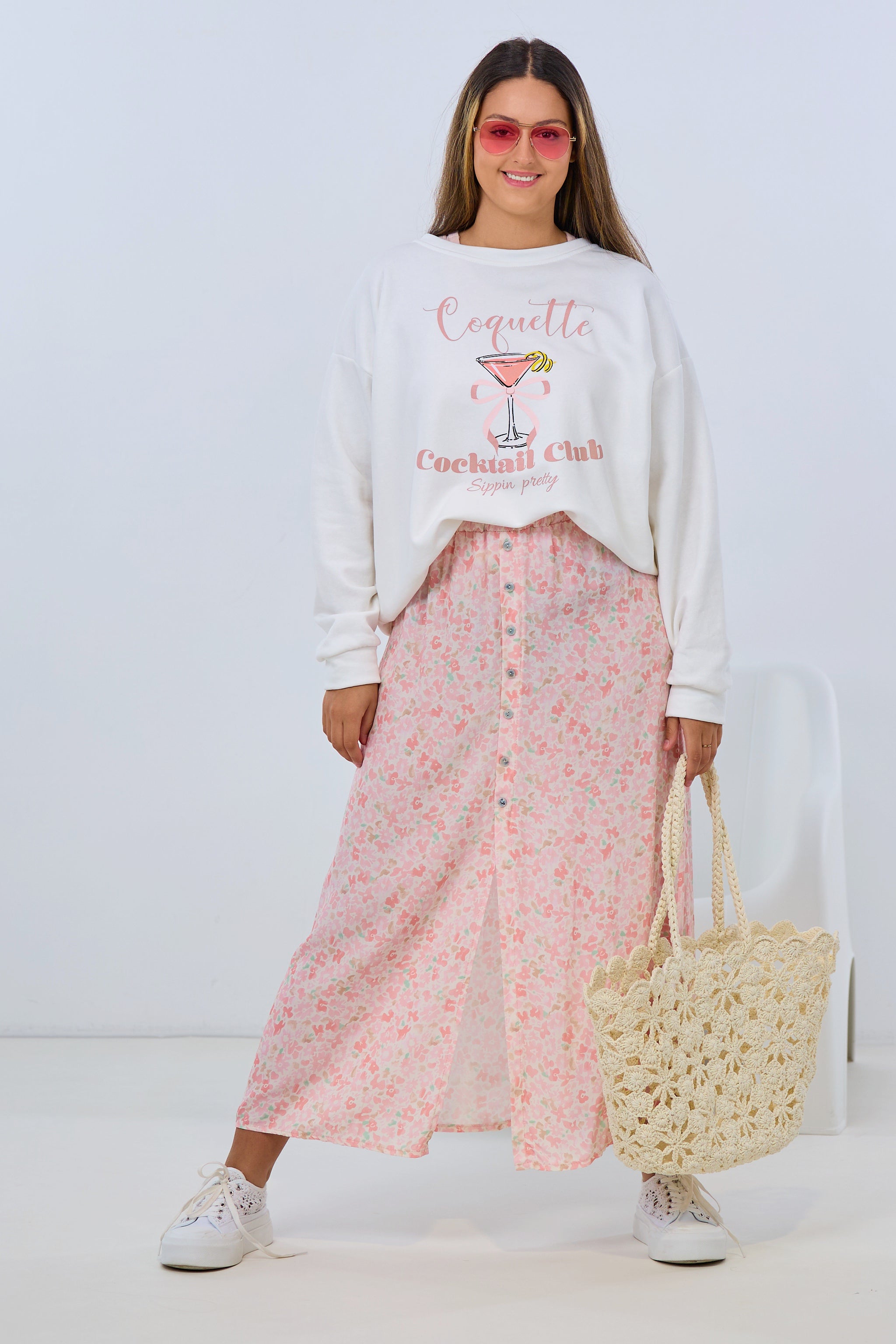 Rock mit kleinem Blumen-Muster, rosa-ecru