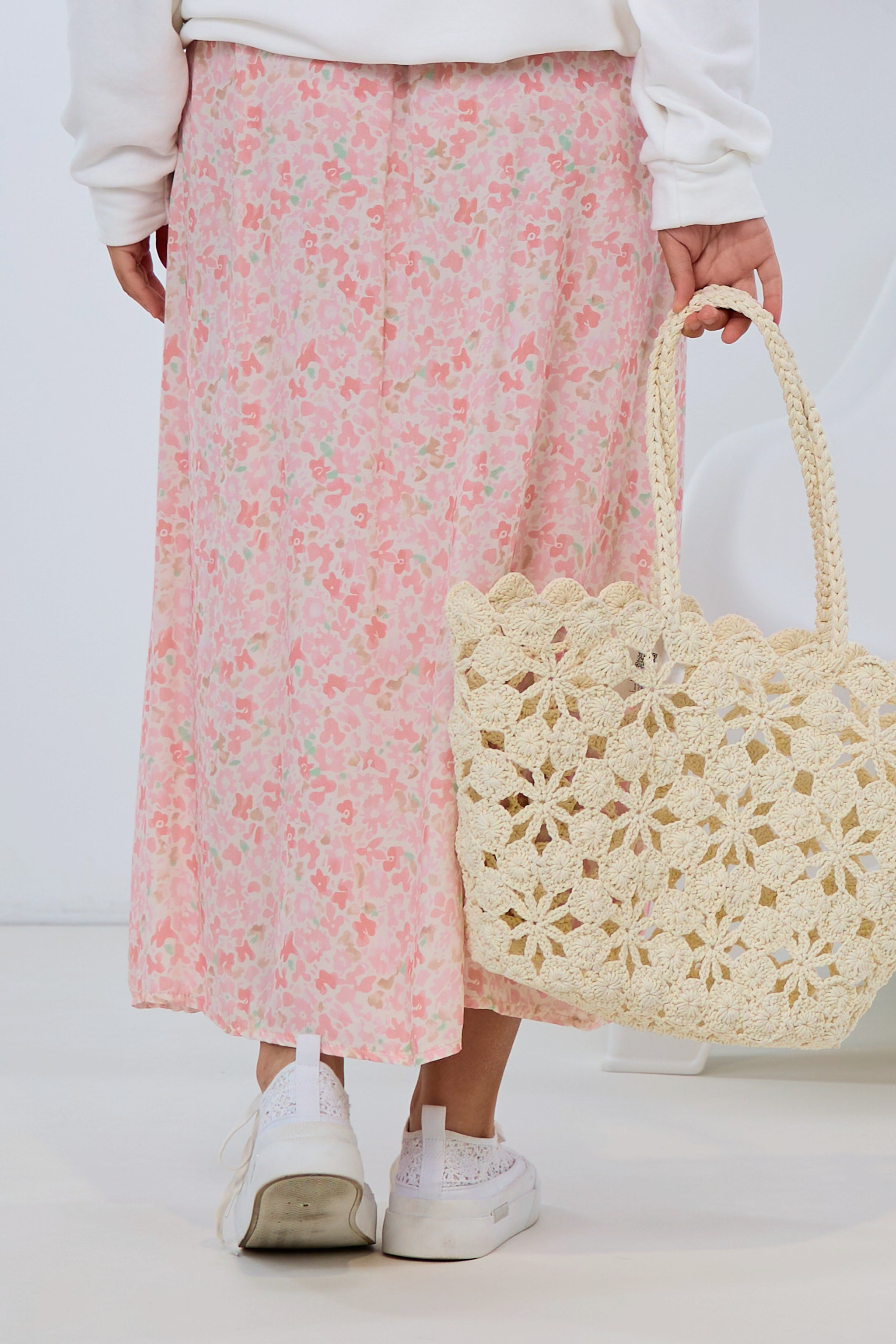Rock mit kleinem Blumen-Muster, rosa-ecru