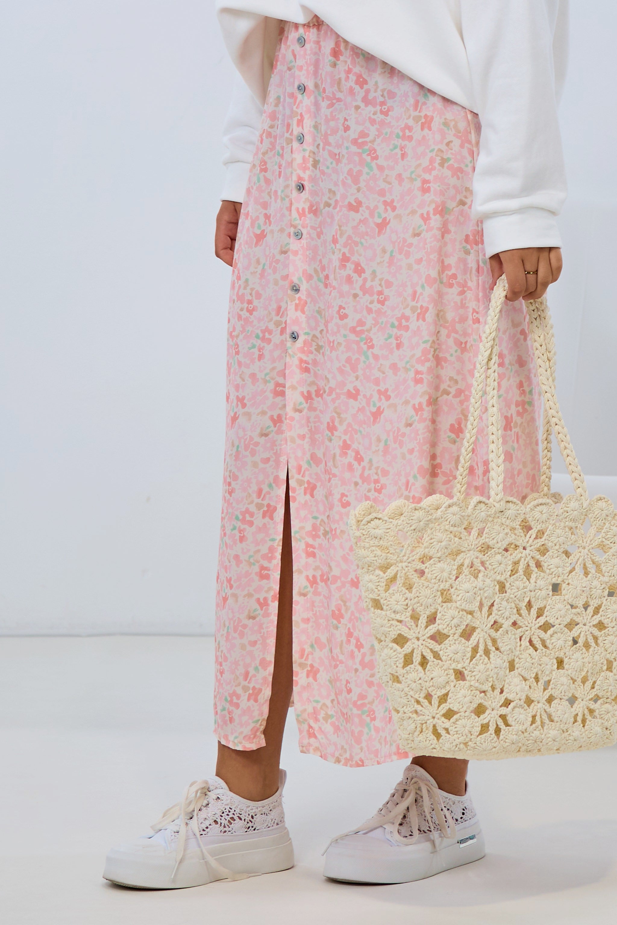 Rock mit kleinem Blumen-Muster, rosa-ecru