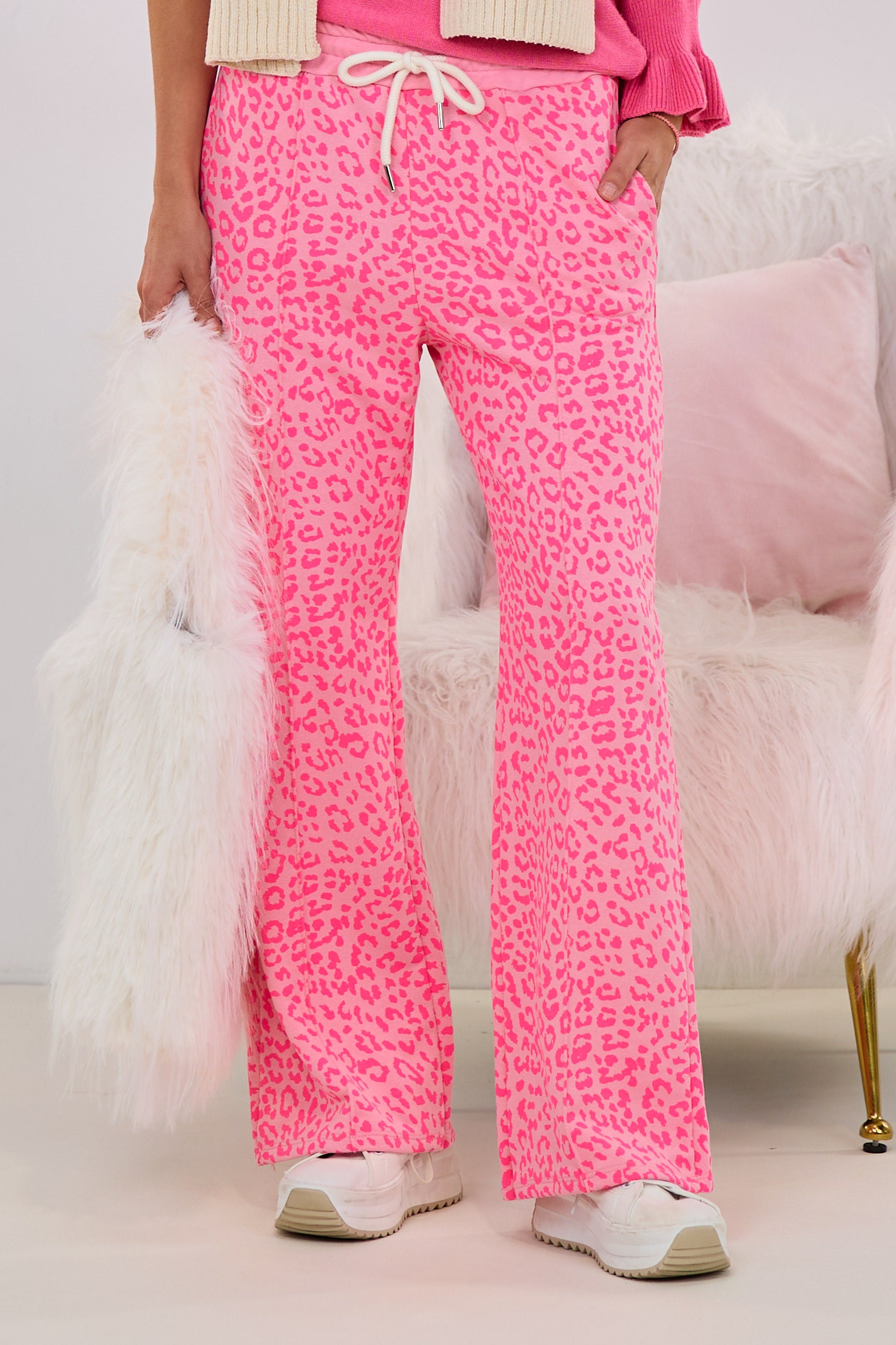 Sweathose mit Biese, rosa-leo