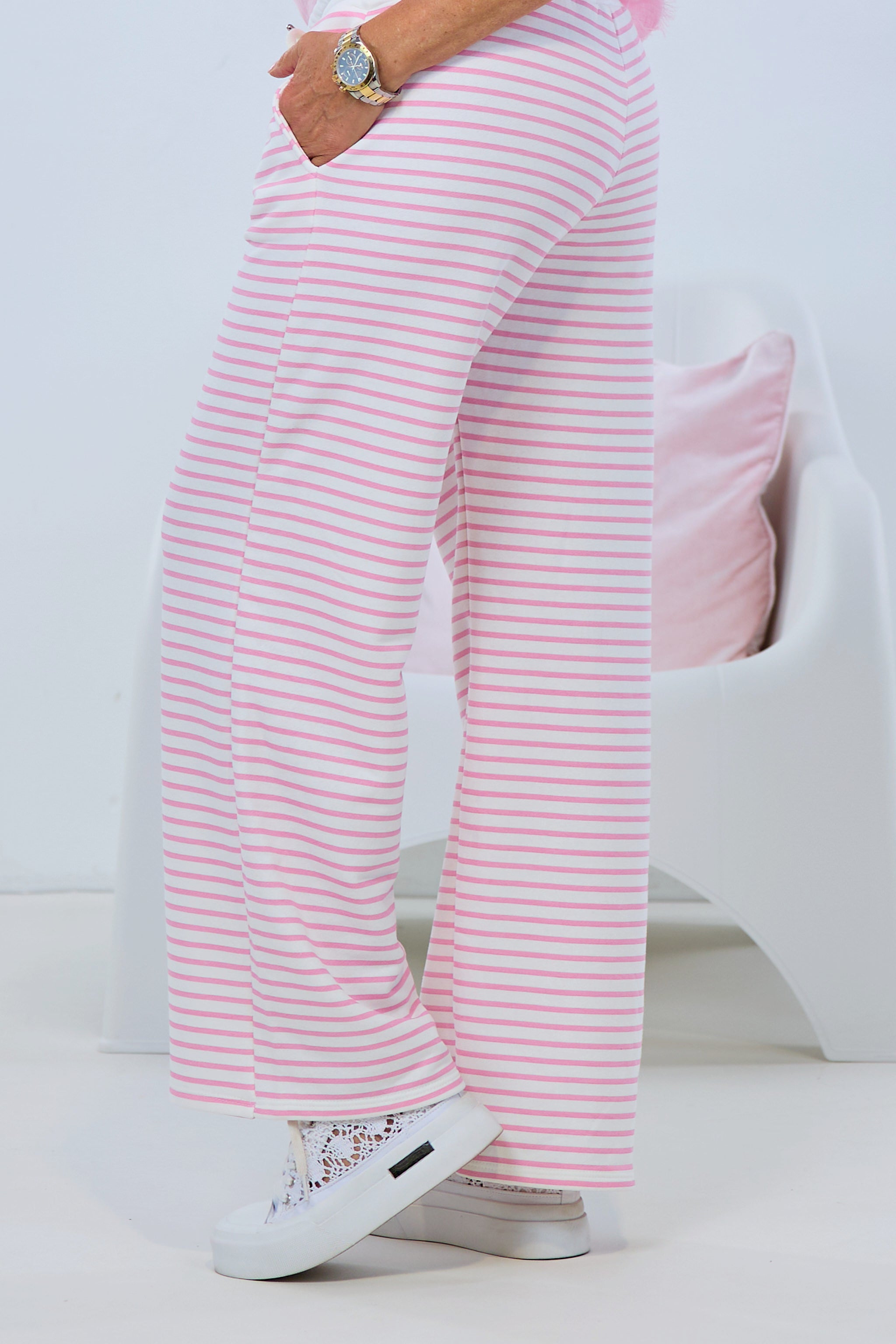 Sweatpants with piping, ecru-pink
