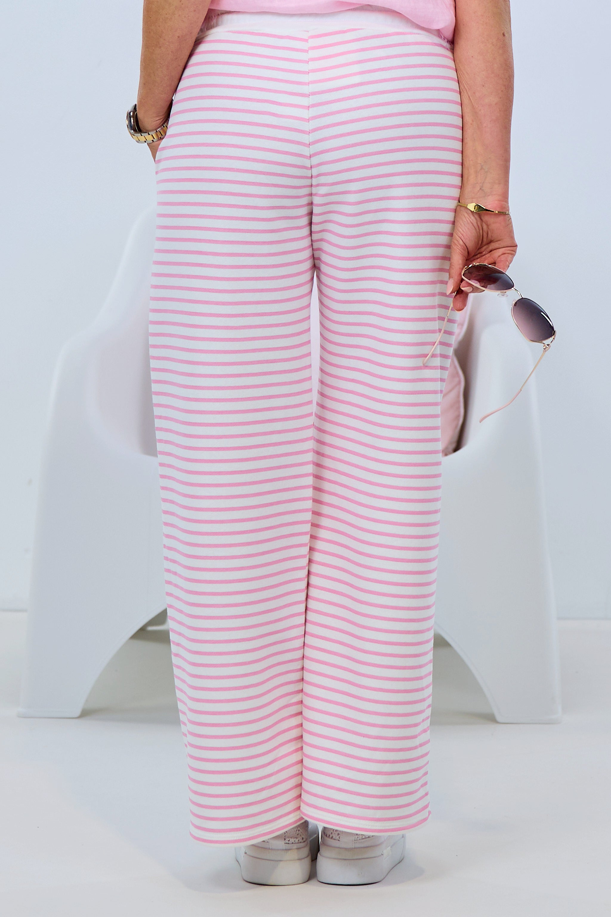 Sweatpants with piping, ecru-pink
