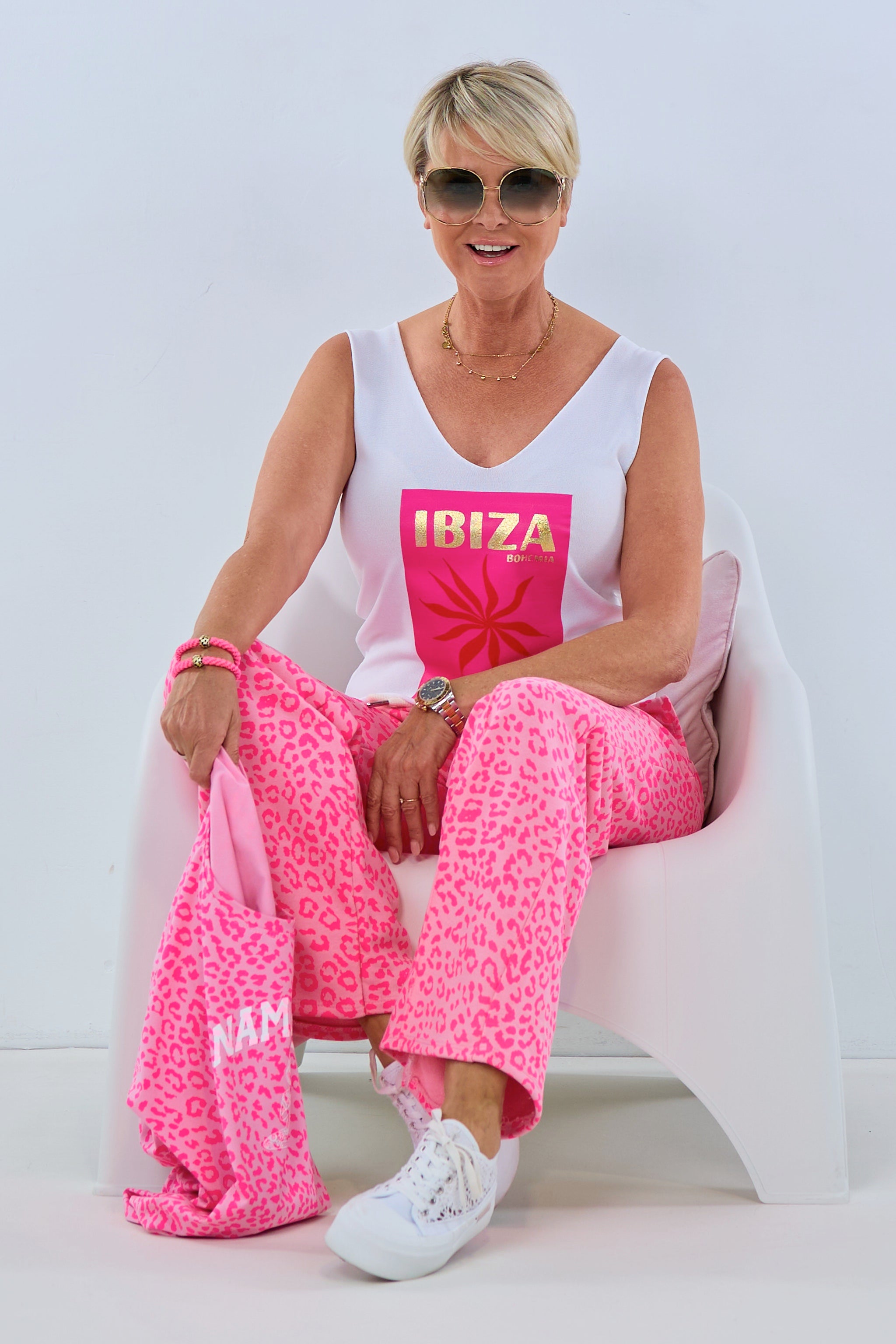 Stricktop Ibiza, weiß-pink-gold
