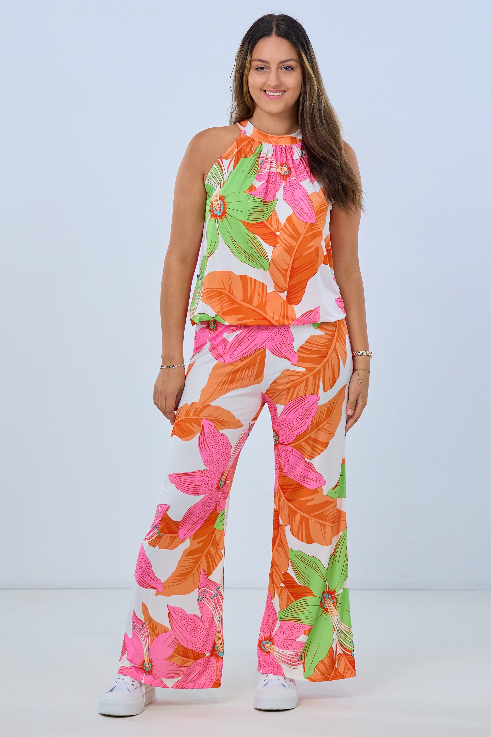 weich fallende Hose, orange-grün-bunt