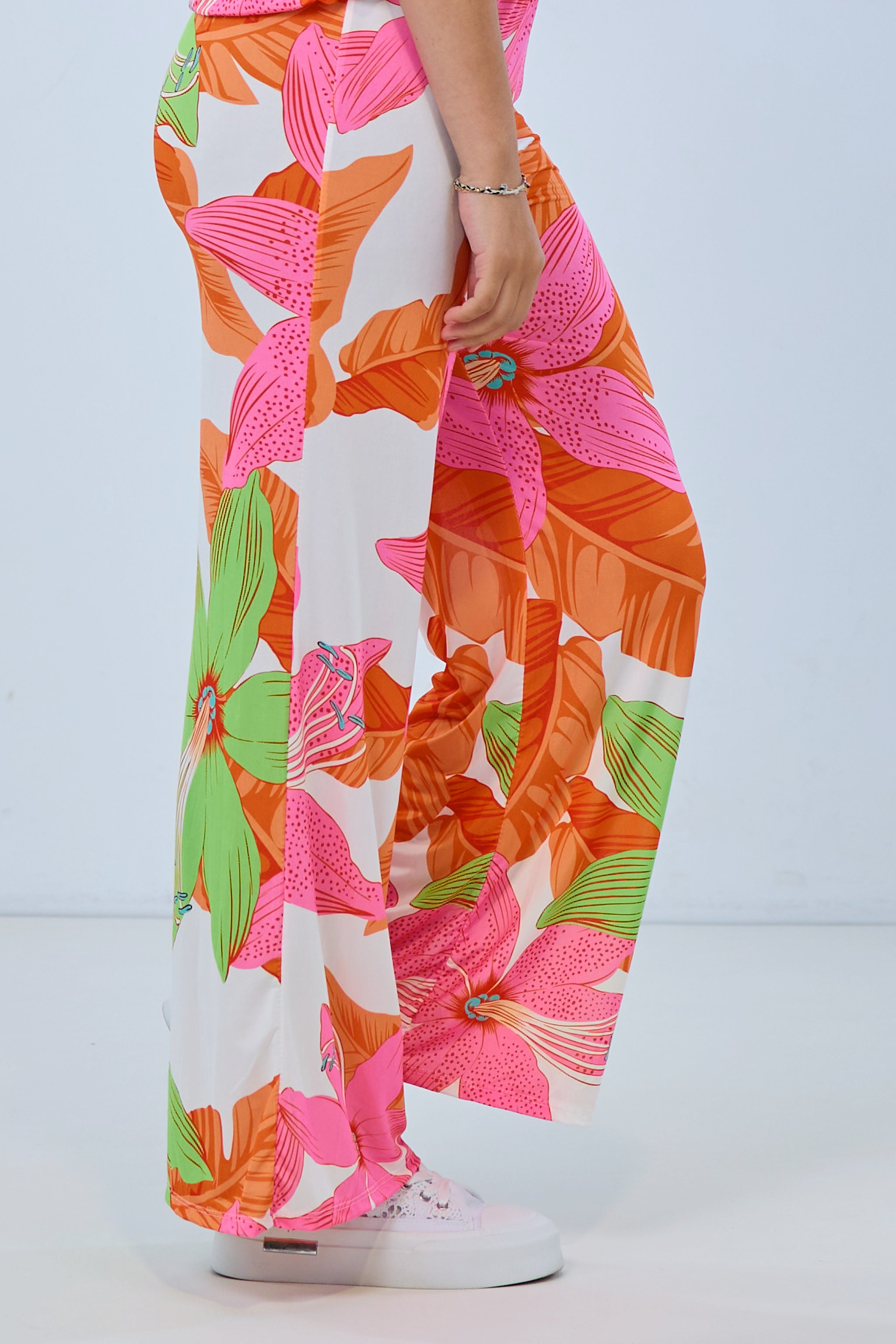 weich fallende Hose, orange-grün-bunt
