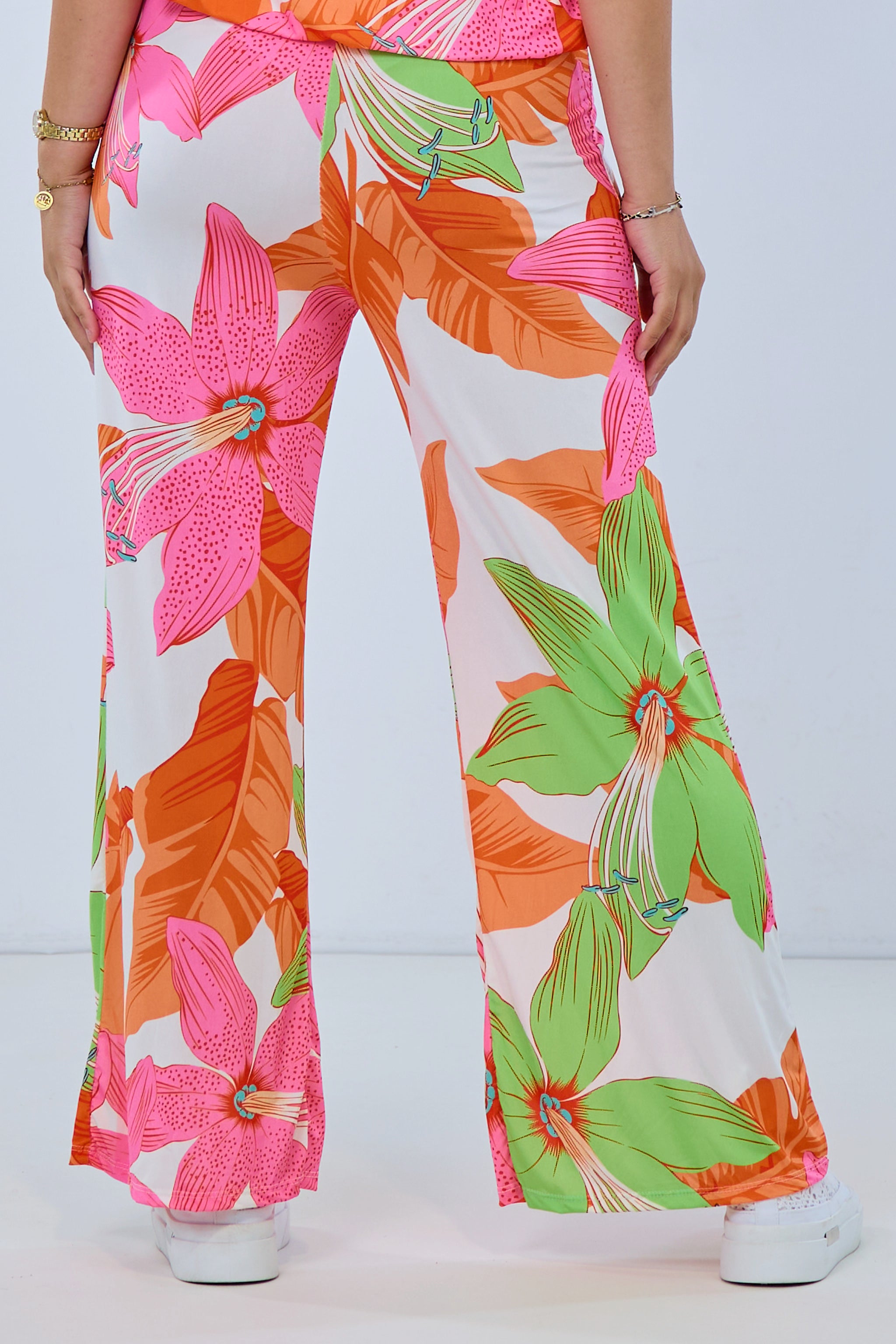 weich fallende Hose, orange-grün-bunt
