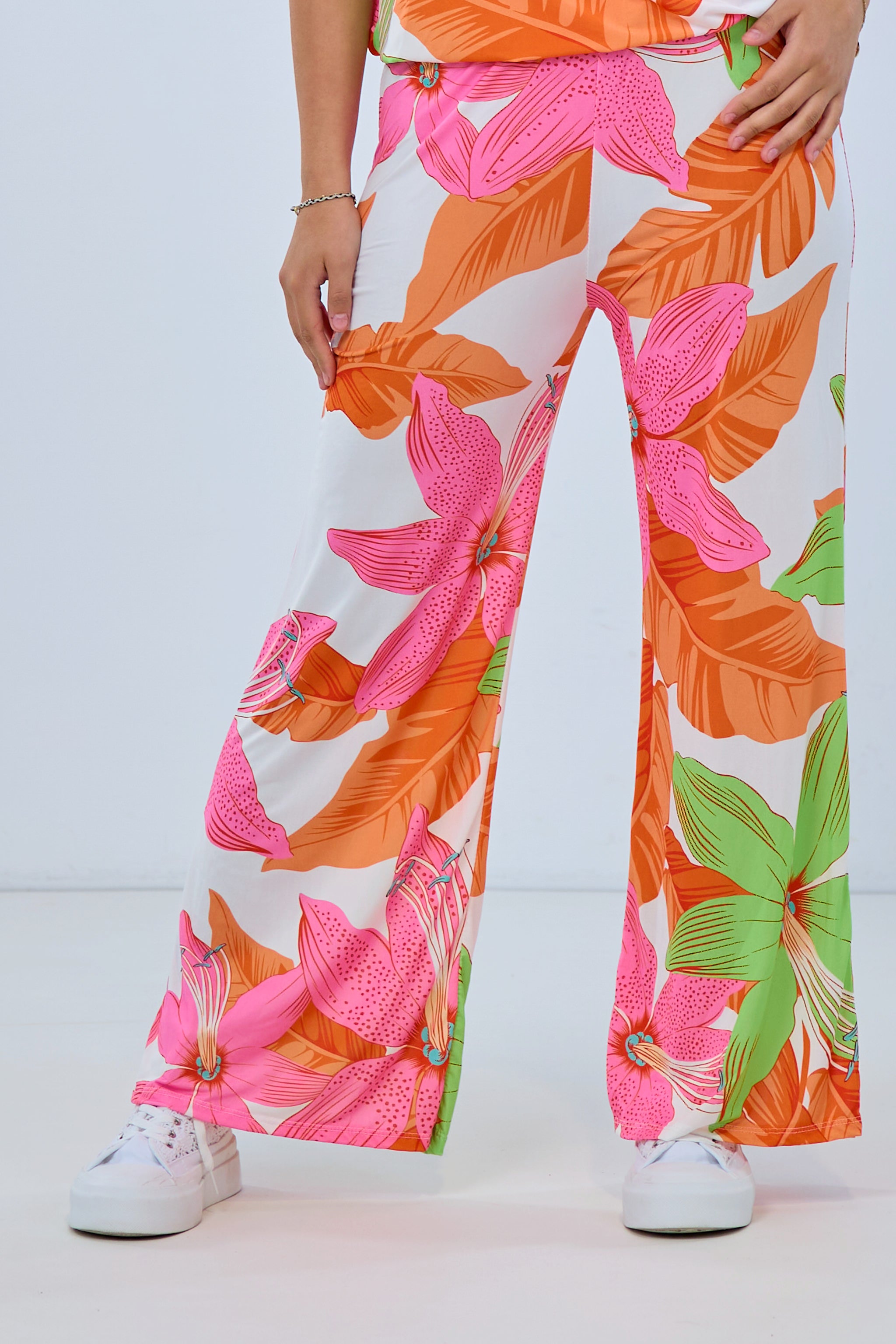 weich fallende Hose, orange-grün-bunt