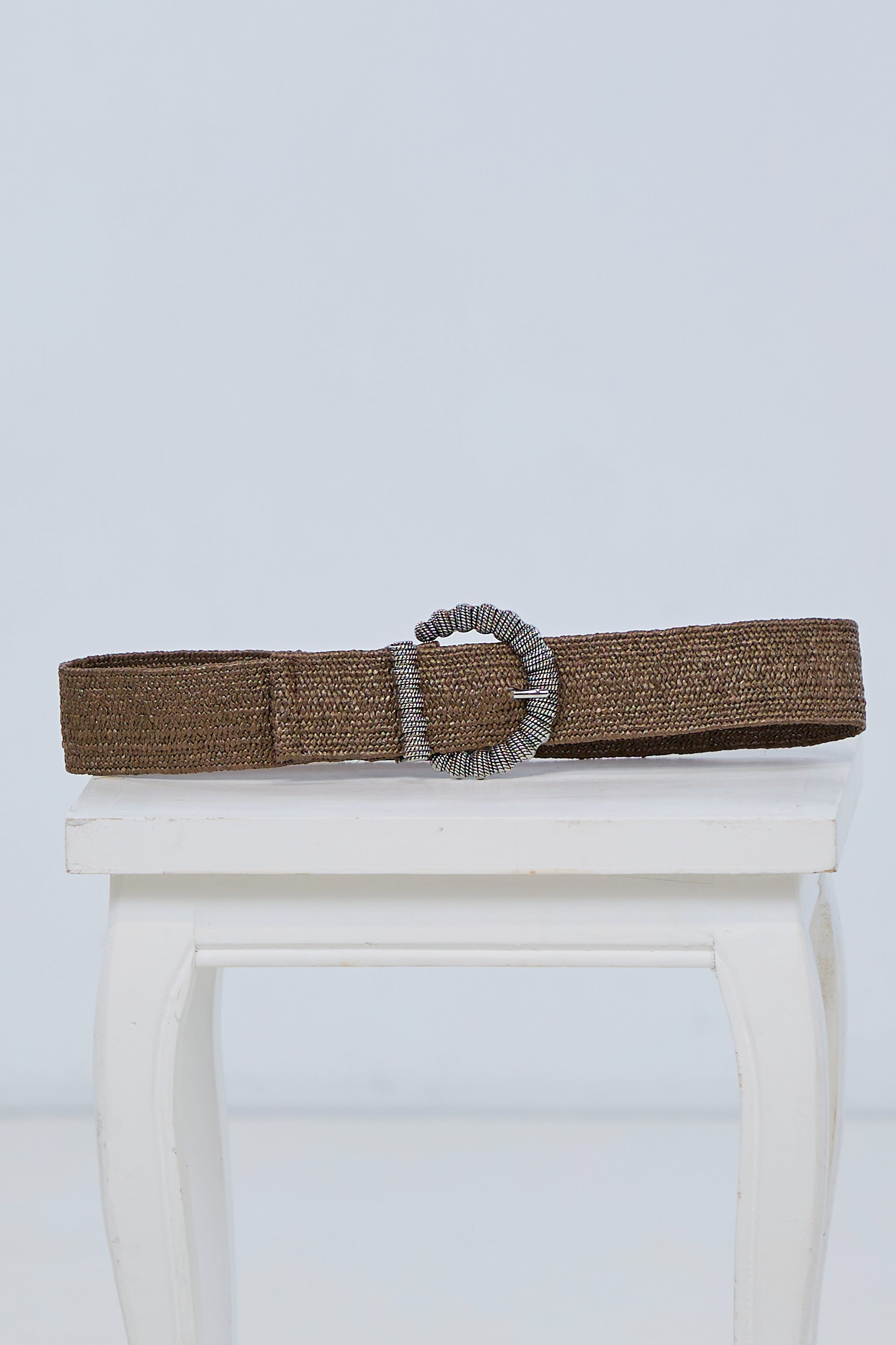 Stretch belt with large buckle, brown-silver
