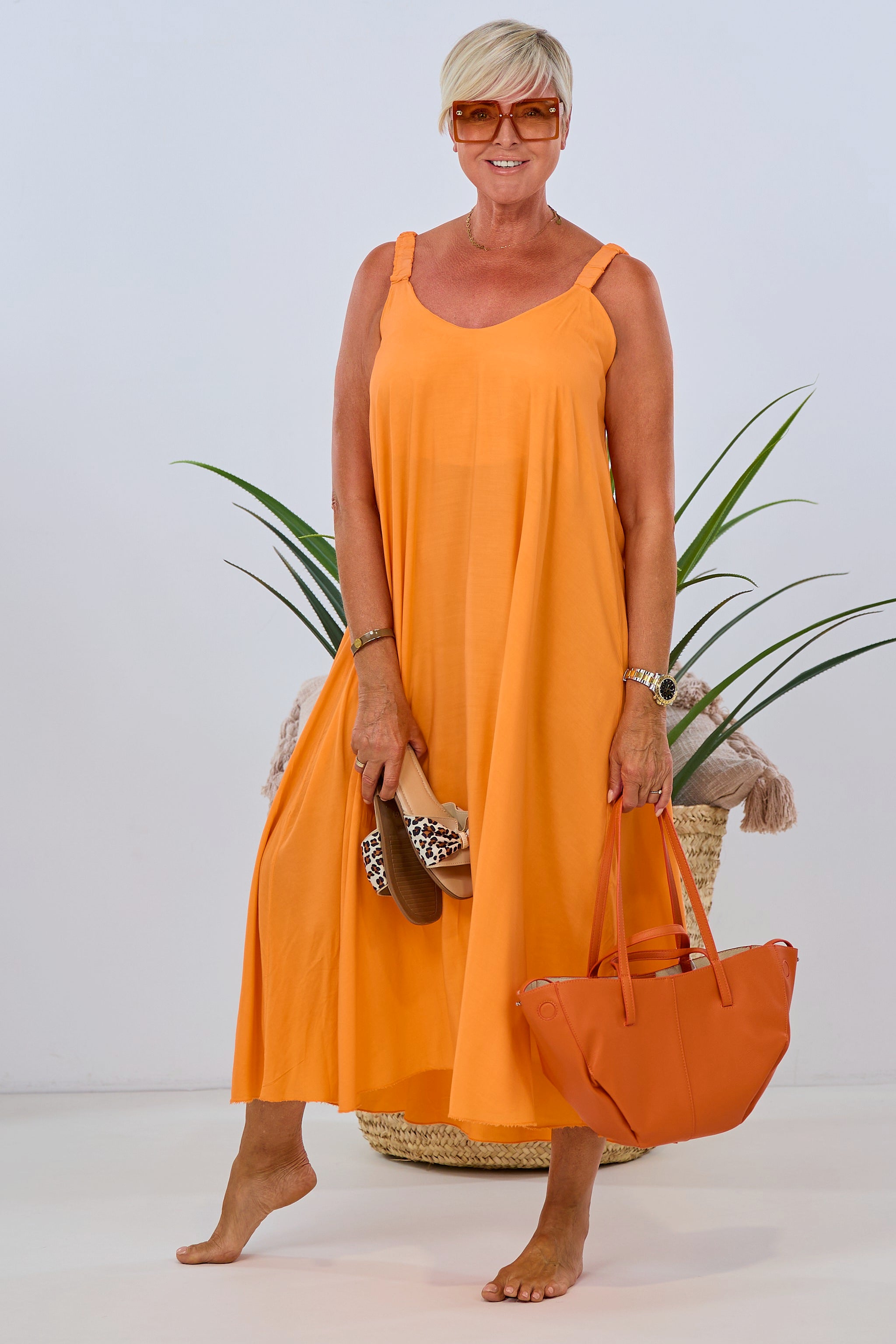 Luftiges Kleid mit elastischen Trägern, orange