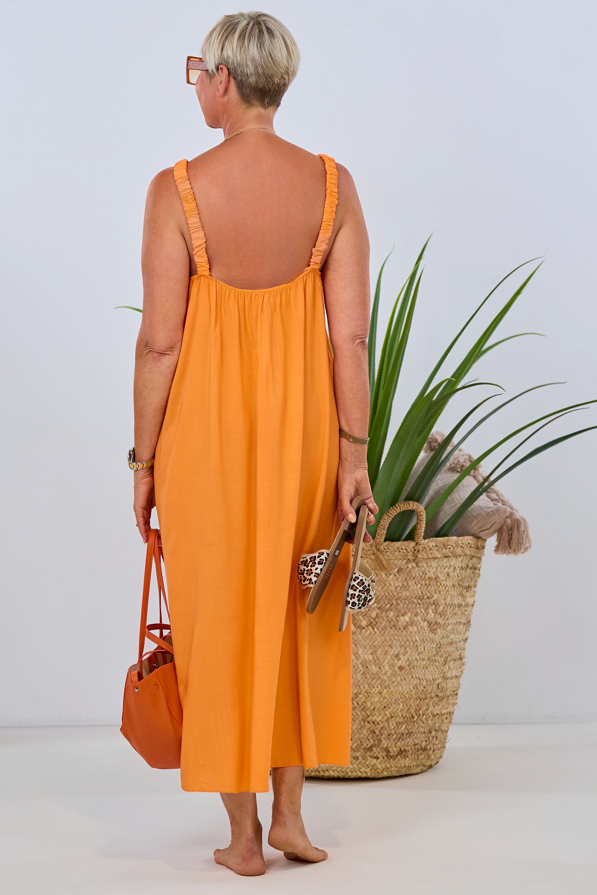 Luftiges Kleid mit elastischen Trägern, orange