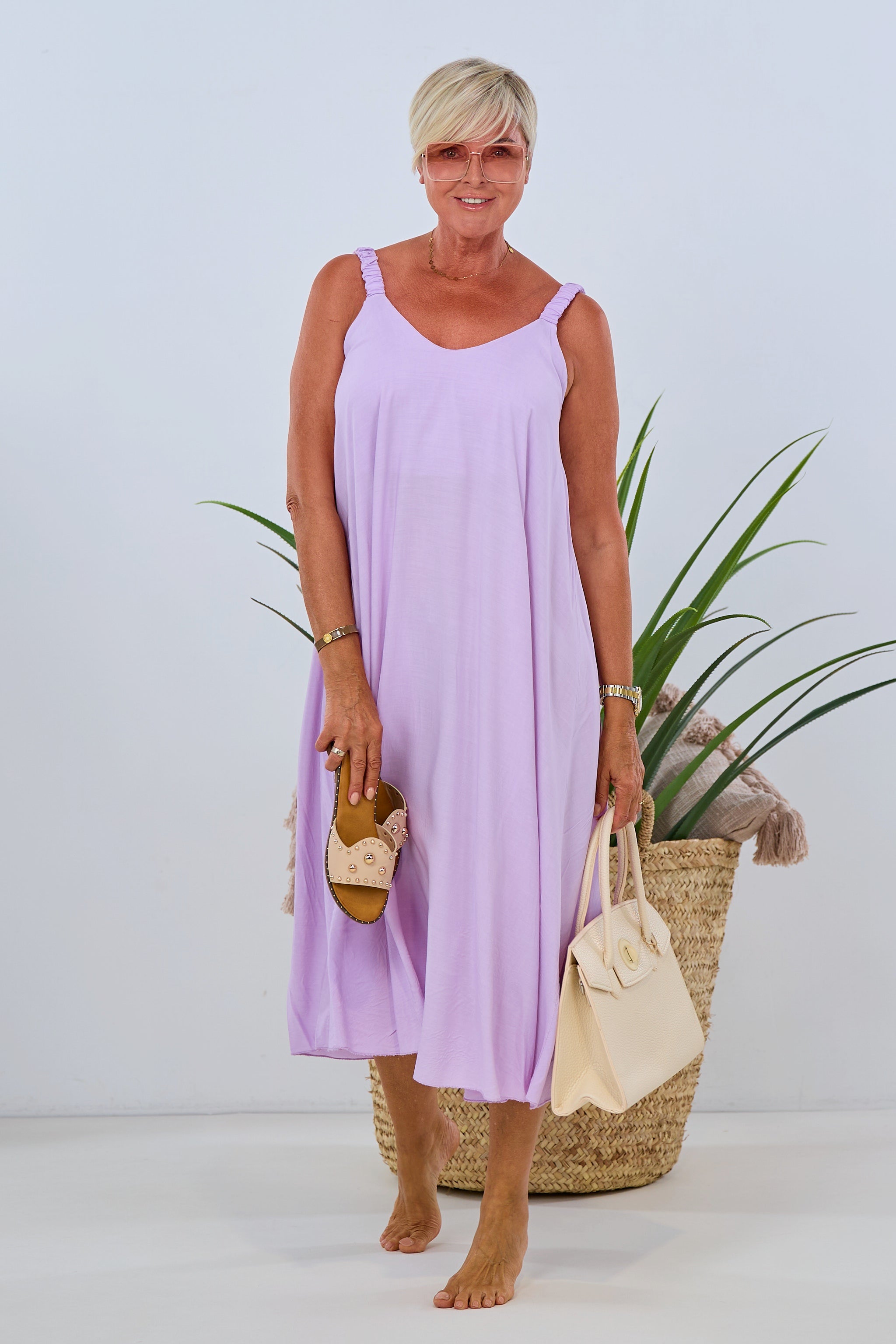Luftiges Kleid mit elastischen Trägern, flieder