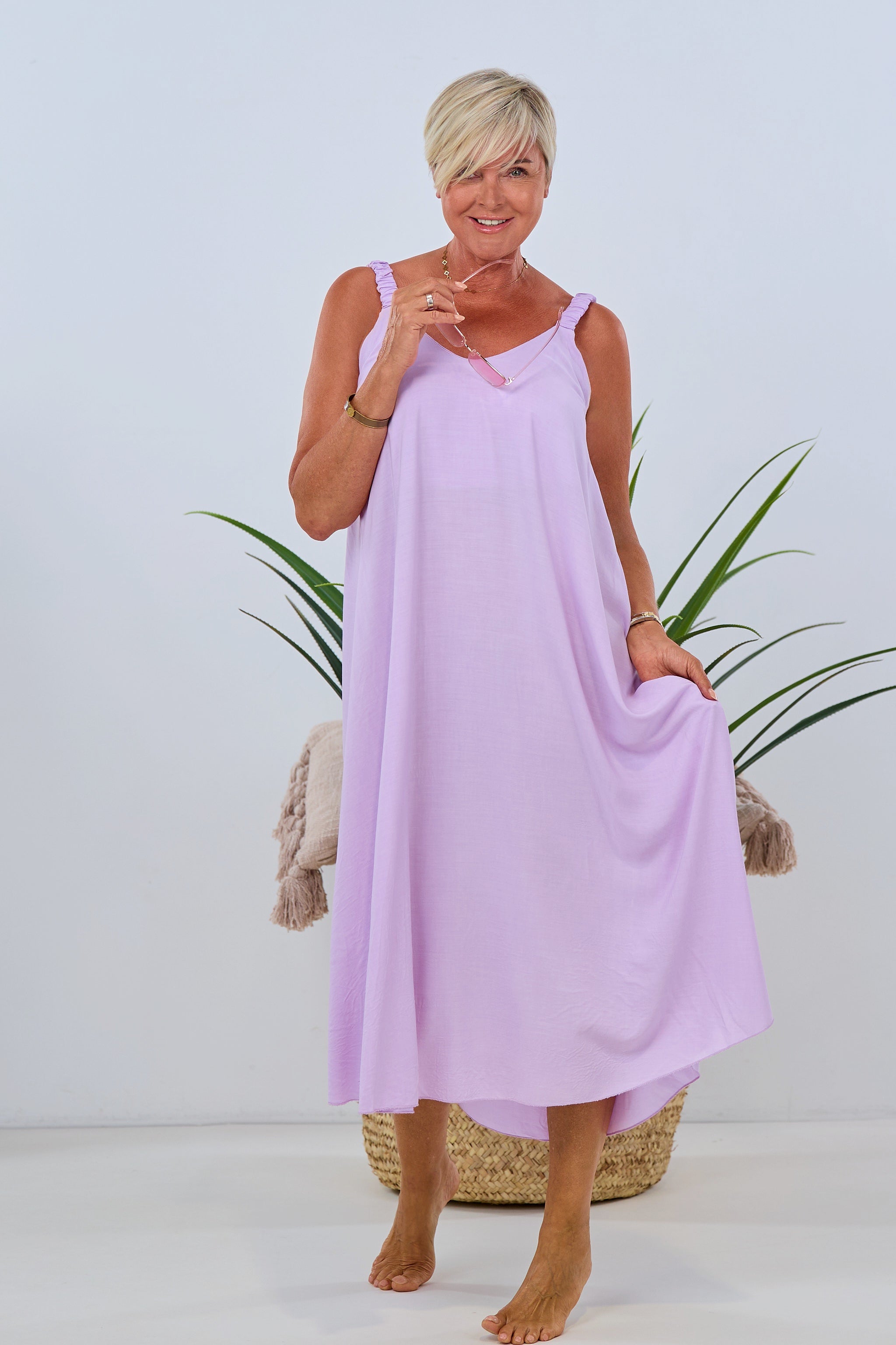 Luftiges Kleid mit elastischen Trägern, flieder