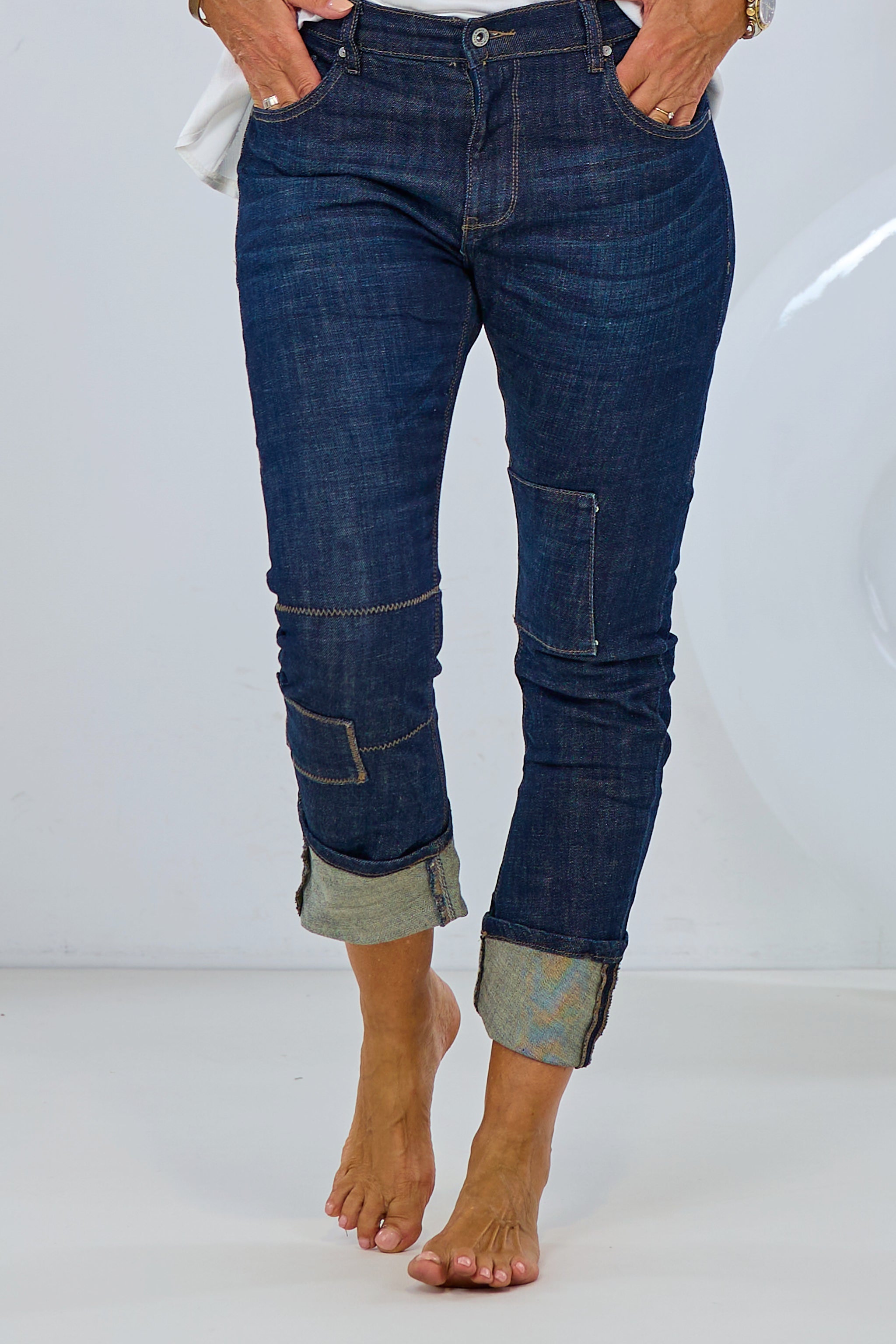 Jeans mit Jeans-Patches, dark denim